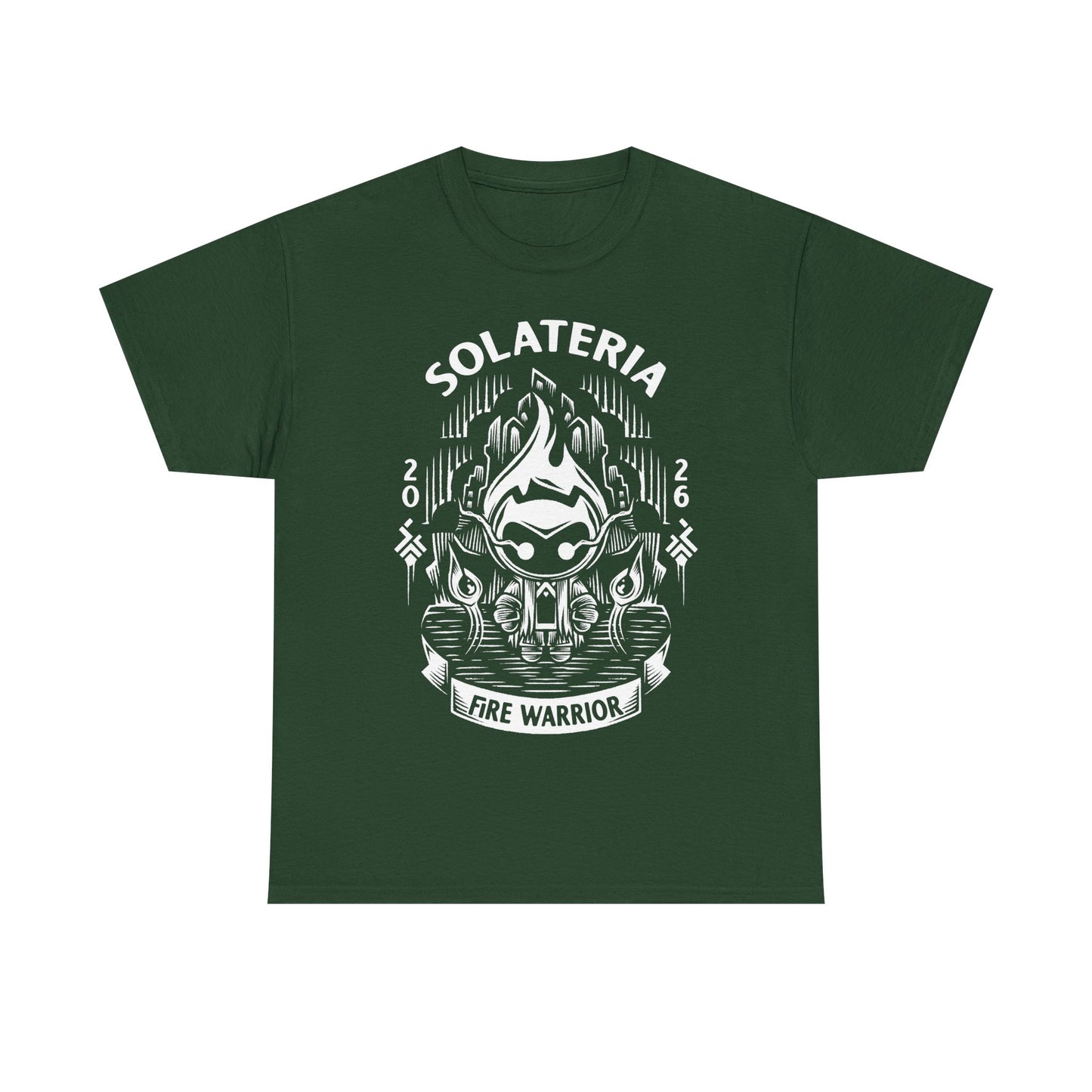 Solateria Fire Warrior t-shirt featuring the protagonist of the indie metroidvania game in a dark fantasy action platformer design.