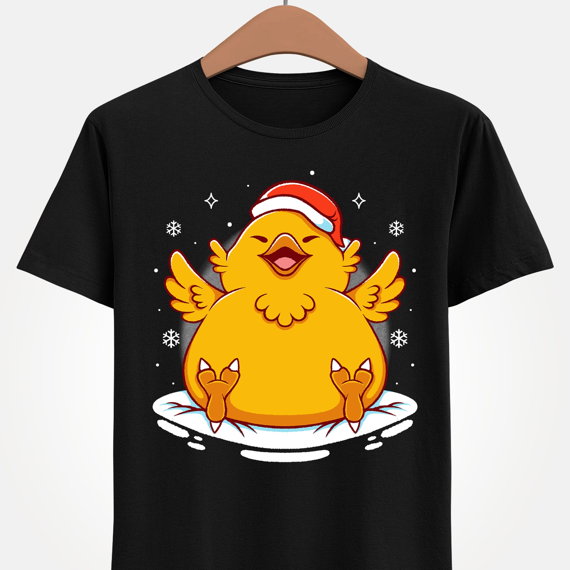 Gamer t-shirt inspired by fat chocobo from Final Fantasy series sitting adorably in the snow while wearing a Santa hat in cute kawaii art style. Perfect shirt for Final Fantasy video games Fans (Final Fantasy VII, Final Fantasy VII Rebirth, Final Final Fantasy XIV, FFXIV, FF14, FFVII, Final Fantasy VIII, Final Fantasy IX) and christmas cozy holiday vibes.

final fantasy christmas t-shirt, final fantasy xmas t-shirt, final fantasy fat chocobo christmas t-shirt, final fantasy fat chocobo xmas tee