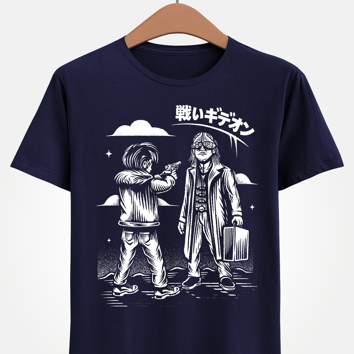 Resident Evil Requiem t-shirt featuring Leon S. Kennedy confronting Victor Gideon. Inspired by Resident Evil 9 (RE9), this survival horror design captures the intense atmosphere of the iconic horror game series. Perfect gamer merch for fans of Resident Evil, horror video games, and dark action-packed designs.