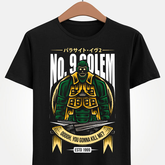 Parasite Eve II t-shirt featuring No.9 Golem boss enemy from the survival horror action RPG, inspired by classic PS1 video game design.