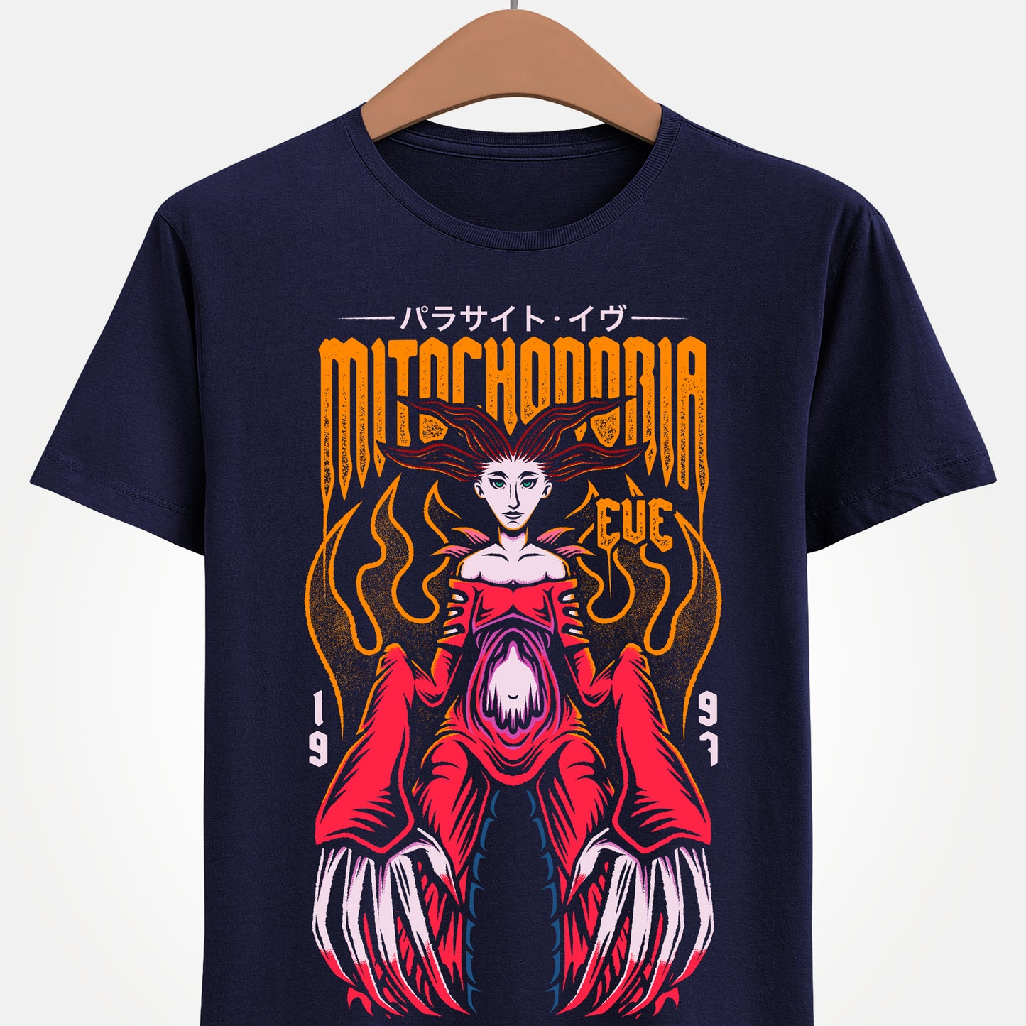 Parasite Eve t-shirt featuring Mitochondria Eve and Aya Brea inspired design from the PS1 survival horror RPG Parasite Eve and Parasite Eve II.