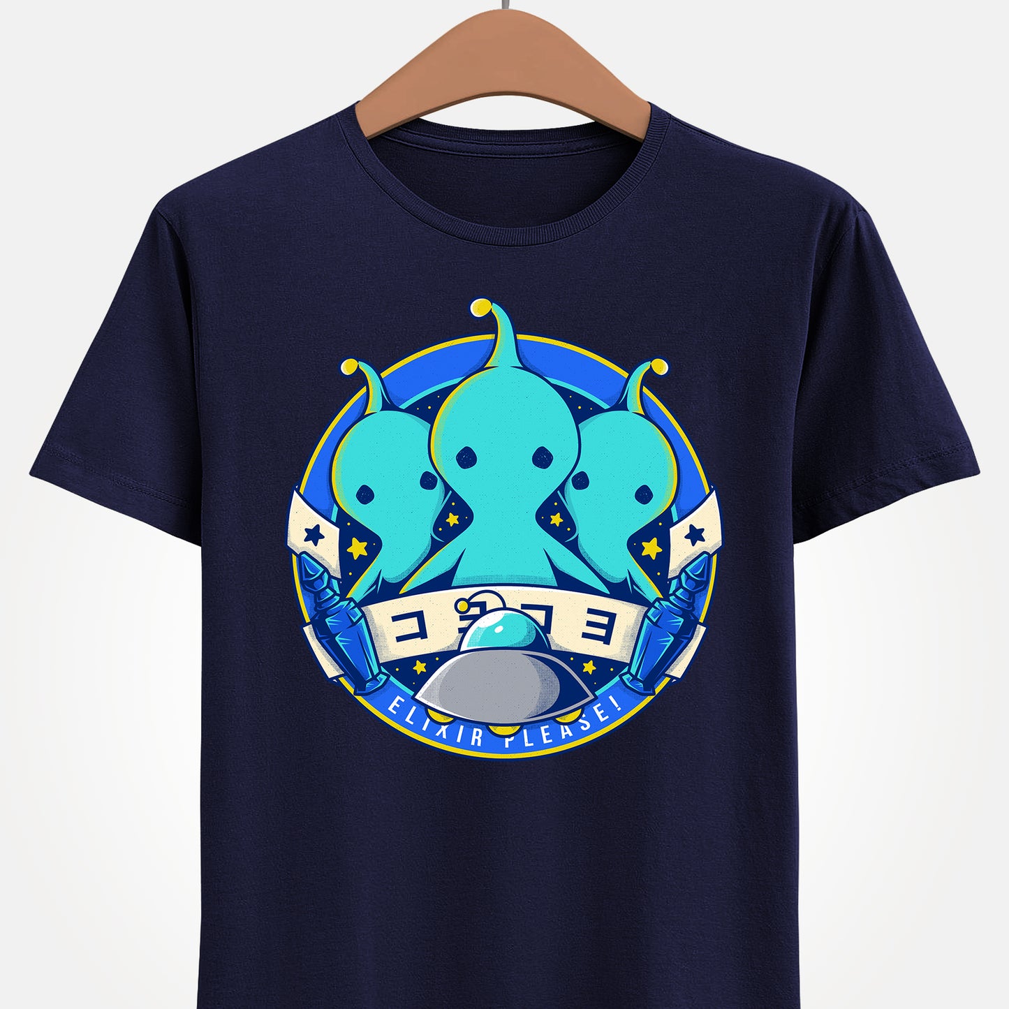 Pupu Final Fantasy T-Shirt featuring the iconic blue alien from FFVIII and FFXIV in a cute kawaii style. High-quality gamer apparel, perfect for JRPG fans, collectors, and retro gaming lovers. Exclusive Pupu alien graphic tee inspired by the UFO encounters in Final Fantasy VIII and Final Fantasy XIV. Unisex video game shirt ideal as a gift for gamers and anime fans. final fantasy viii merch, ffviii merch, ffxiv merch, final fantasy xiv merch, final fantasy viii pupu   