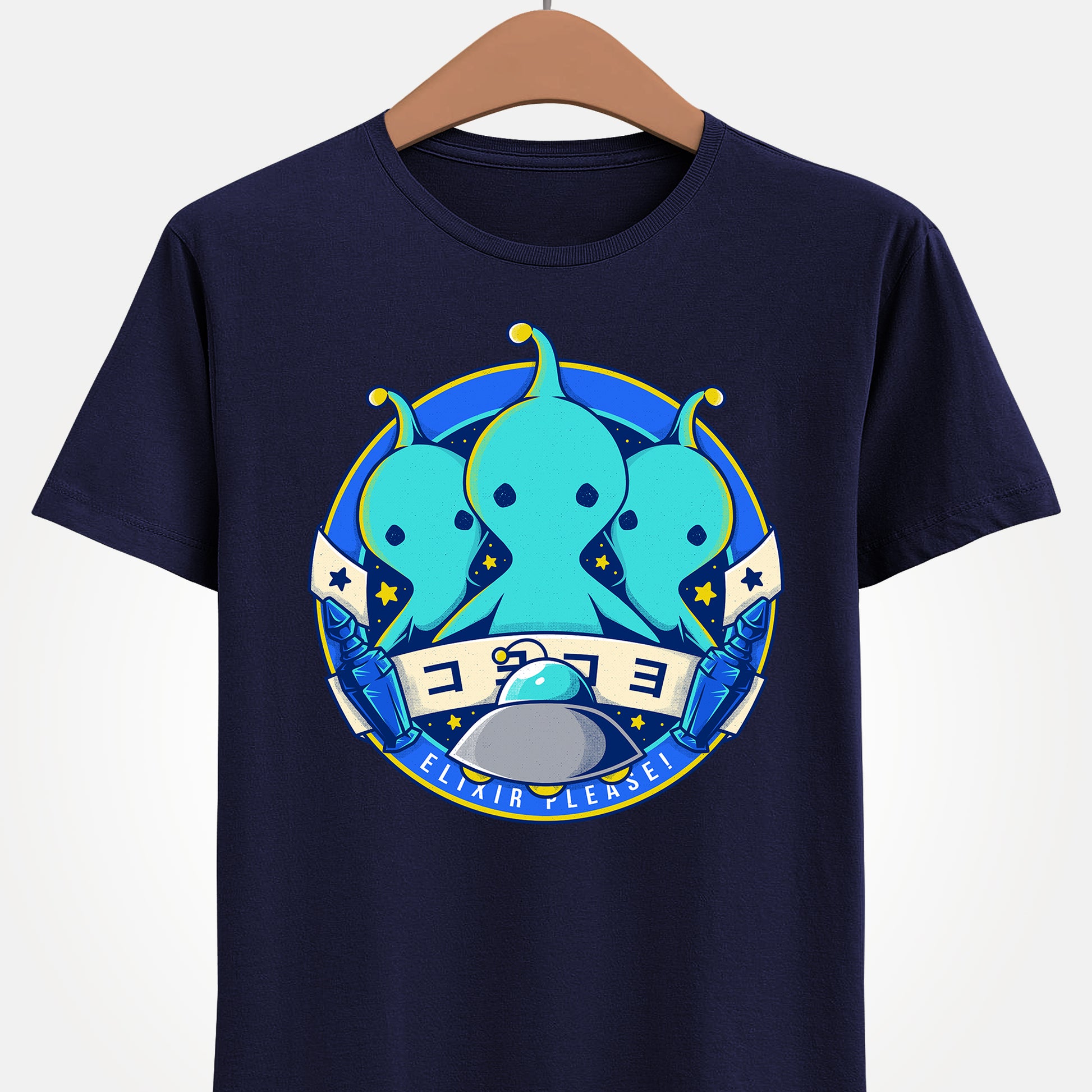 Pupu Final Fantasy T-Shirt featuring the iconic blue alien from FFVIII and FFXIV in a cute kawaii style. High-quality gamer apparel, perfect for JRPG fans, collectors, and retro gaming lovers. Exclusive Pupu alien graphic tee inspired by the UFO encounters in Final Fantasy VIII and Final Fantasy XIV. Unisex video game shirt ideal as a gift for gamers and anime fans. final fantasy viii merch, ffviii merch, ffxiv merch, final fantasy xiv merch, final fantasy viii pupu   