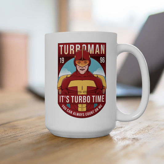 High-quality ceramic mug featuring Turbo Man from the 90s Christmas movie Jingle All the Way. The design captures the iconic superhero parody style, perfect for nostalgic fans, movie collectors, and lovers of retro holiday films. Ideal as a festive gift, this durable mug works for coffee, tea, or display. Bright colors and detailed artwork make it a must-have for anyone who loves Turbo Man and classic Christmas comedies.