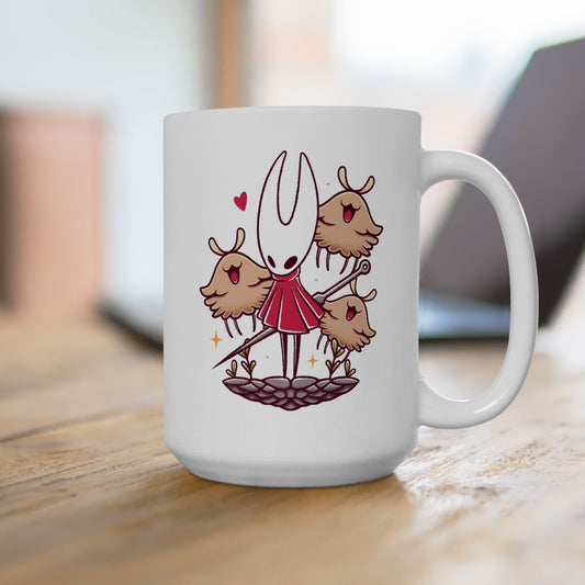 High-quality ceramic mug featuring Hornet and the Lost Fleas from Hollow Knight: Silksong in a cute watercolor art style. This kawaii-inspired design is perfect for indie game fans who love charming characters, cozy aesthetics, and collectible drinkware. Ideal for coffee or tea, the mug’s vibrant print and smooth ceramic finish make it a must-have for Silksong fans, metroidvania lovers, and anyone who enjoys artistic gaming merchandise.
