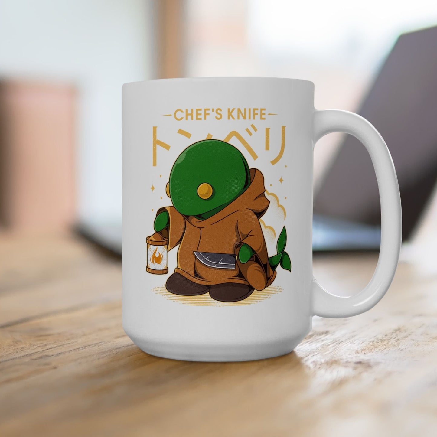 High-quality ceramic mug featuring Tonberry, the iconic and deadly enemy from the Final Fantasy RPG series. The design showcases Tonberry’s lantern and dagger in a cute yet intimidating style, perfect for JRPG fans and retro gamers. Durable ceramic construction makes it ideal for coffee, tea, or display. A great collectible for Final Fantasy enthusiasts, gaming merch lovers, and anyone who enjoys unique video game drinkware.