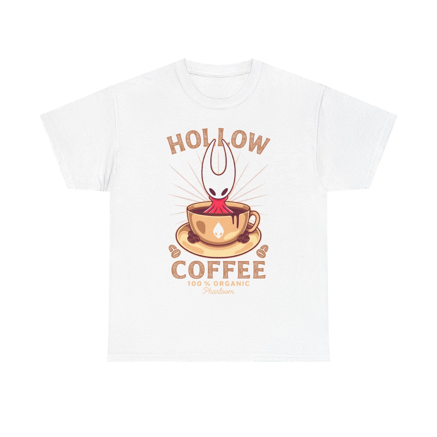 Cute T-shirt featuring Hornet from Hollow Knight Silksong sitting inside a warm coffee mug in a kawaii art style. This cozy design blends indie game aesthetics with coffee-lover vibes, perfect for fans of Hornet, Silksong, and Hollow Knight. The illustration uses soft colors and adorable details to appeal to cute-art lovers, cozy gamers, and collectors looking for unique fan-made merch. Ideal for everyday wear and gamer-themed outfits. hollow knight silksong merch, hollow knight coffee t-shirt