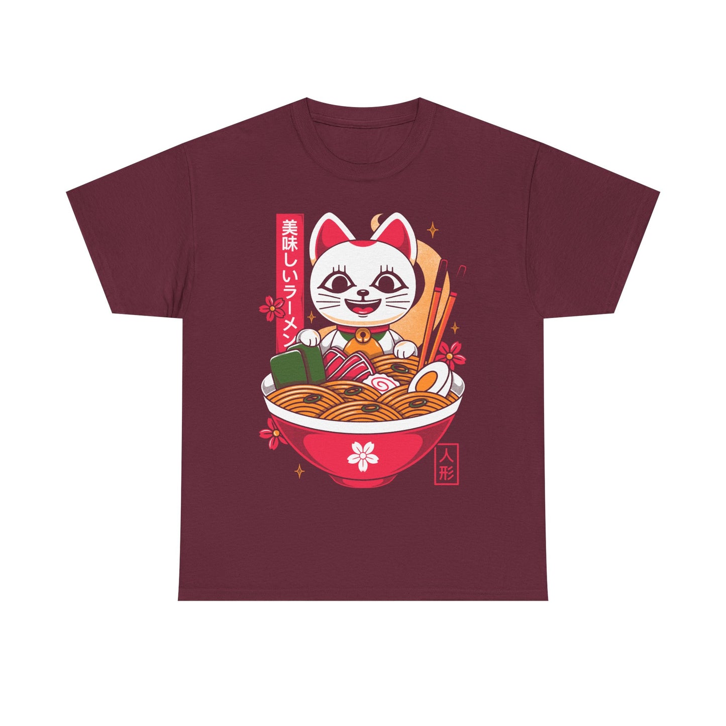 Turbo Granny ramen t-shirt inspired by Dan Da Dan, featuring the character in her Lucky Cat Maneki-neko form inside a Japanese noodle bowl. This unisex anime shirt combines yokai folklore, ramen food aesthetic, and Japanese art style. Perfect anime merch for fans of Dan Da Dan, manga lovers, otaku collectors, and gamers who enjoy unique character designs. Ideal anime t-shirt for Turbo Granny fans and collectors of Japanese pop culture apparel.
