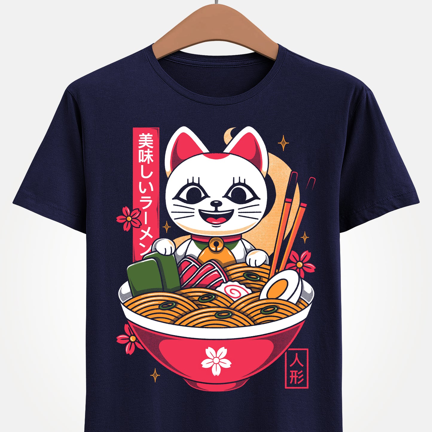 Turbo Granny ramen t-shirt inspired by Dan Da Dan, featuring the character in her Lucky Cat Maneki-neko form inside a Japanese noodle bowl. This unisex anime shirt combines yokai folklore, ramen food aesthetic, and Japanese art style. Perfect anime merch for fans of Dan Da Dan, manga lovers, otaku collectors, and gamers who enjoy unique character designs. Ideal anime t-shirt for Turbo Granny fans and collectors of Japanese pop culture apparel.