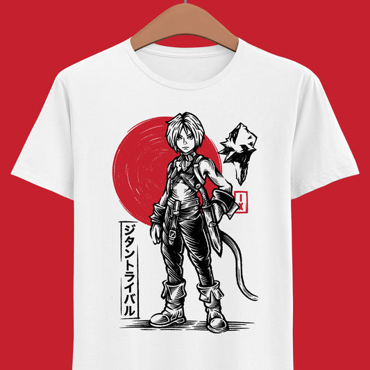 Gamer t-shirt inspired by Zidane Tribal - Yitan from Final Fantasy IX - FFIX rpg video game in Sumi-e japanese art style.

final fantasy ix vivi ornitier t-shirt, final fantasy ix zidane tribal sumi-e t-shirt, final fantasy 9 zidane tribal t-shirt, ffix zidane tribal t-shirt, ffix zidane tribal sumi-e t-shirt, final fantasy ix zidane tribal japanese art t-shirt, ffix video game merch, final fantasy ix remake t-shirt, final fantasy ix remake zidane tribal t-shirt, ffix remake merch, ff9 remake
