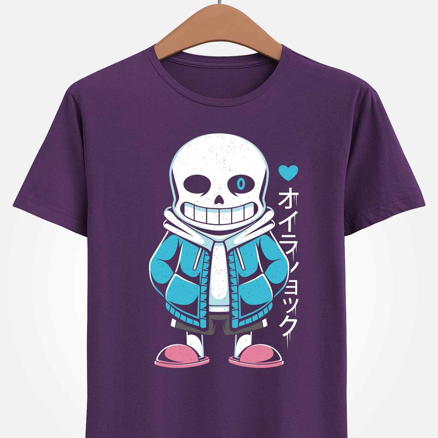 Image of a Sans “Lazy Bones” T-shirt inspired by the indie game Undertale. The design features Sans in a humorous lazy pose, referencing his iconic skeleton character and meme personality. Printed in a bold, cartoon style, this tee is perfect for Undertale fans, gamers, meme lovers and indie game collectors. Ideal gamer apparel for those who enjoy funny gaming shirts, geek fashion and unique Undertale fan art merchandise. sans undertale indie game shirt, sans undertale video game merch, sans undertale tee
