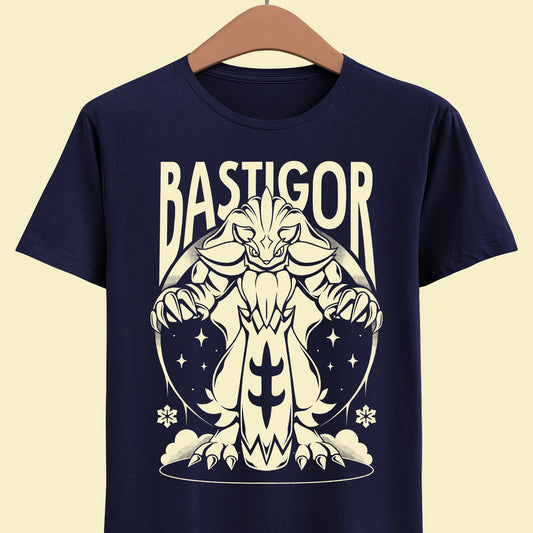 Palworld Bastigor King of Frostfang t-shirt featuring the massive Ice Pal with his frozen hammer and powerful Feybreak battle design.