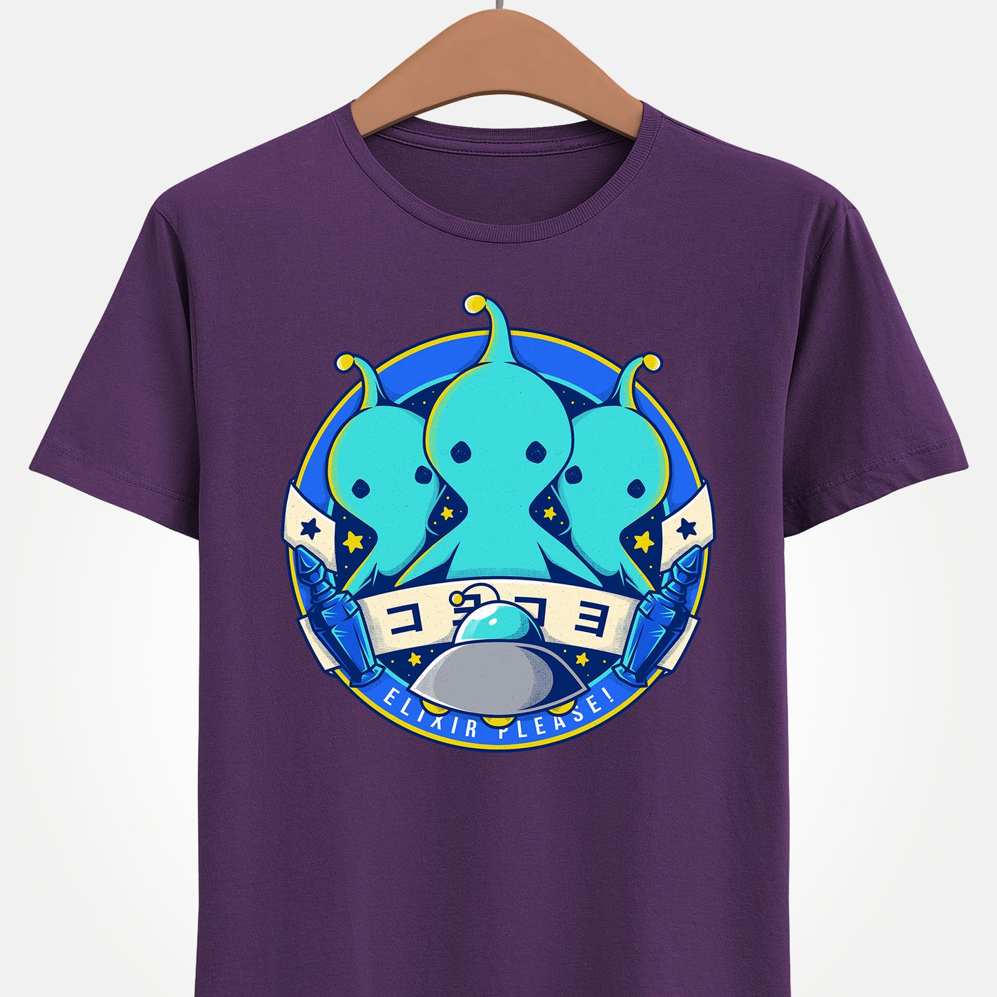 Pupu Final Fantasy T-Shirt featuring the iconic blue alien from FFVIII and FFXIV in a cute kawaii style. High-quality gamer apparel, perfect for JRPG fans, collectors, and retro gaming lovers. Exclusive Pupu alien graphic tee inspired by the UFO encounters in Final Fantasy VIII and Final Fantasy XIV. Unisex video game shirt ideal as a gift for gamers and anime fans. final fantasy viii merch, ffviii merch, ffxiv merch, final fantasy xiv merch, final fantasy viii pupu