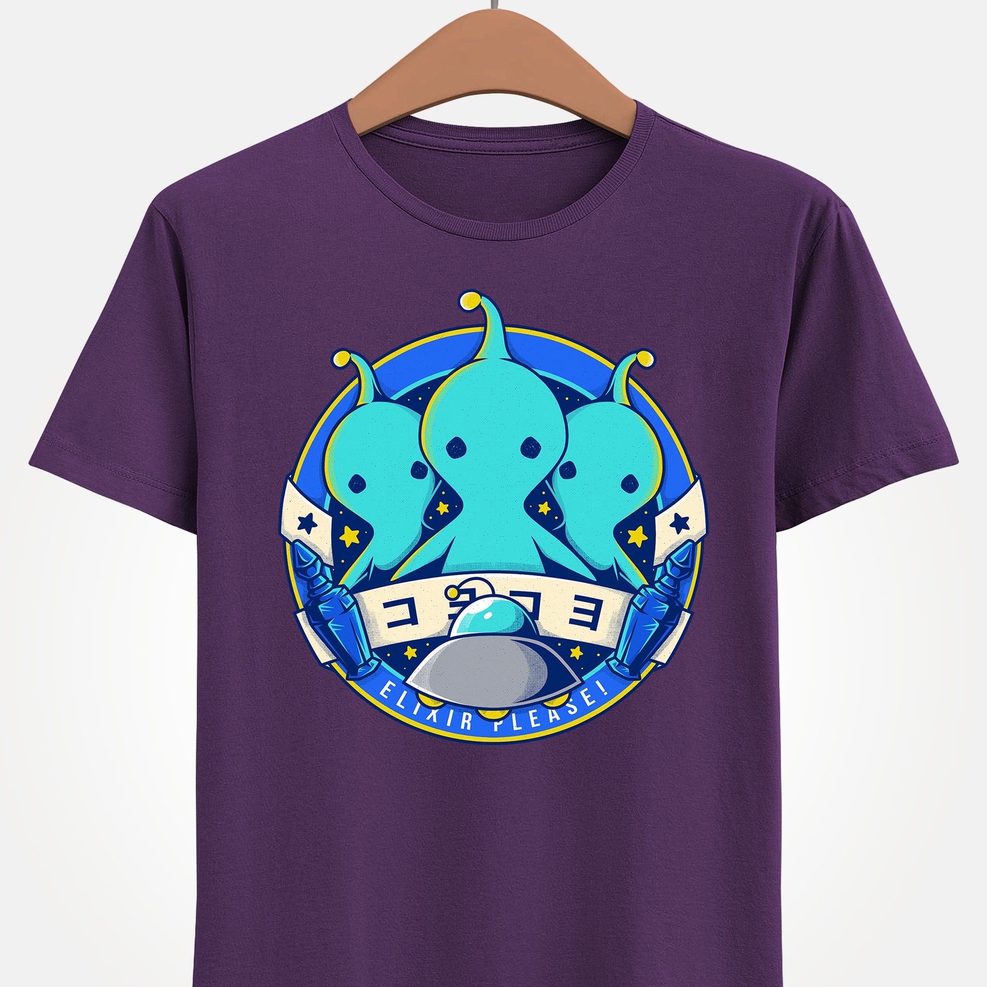 Pupu Final Fantasy T-Shirt featuring the iconic blue alien from FFVIII and FFXIV in a cute kawaii style. High-quality gamer apparel, perfect for JRPG fans, collectors, and retro gaming lovers. Exclusive Pupu alien graphic tee inspired by the UFO encounters in Final Fantasy VIII and Final Fantasy XIV. Unisex video game shirt ideal as a gift for gamers and anime fans. final fantasy viii merch, ffviii merch, ffxiv merch, final fantasy xiv merch, final fantasy viii pupu