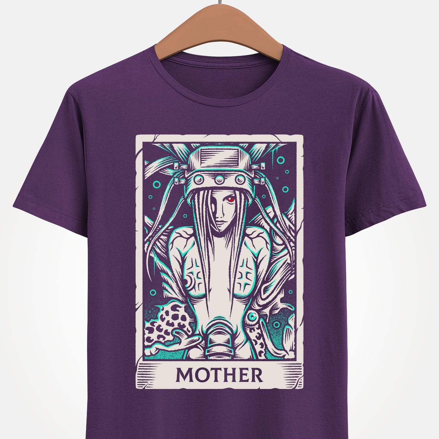 Jenova Final Fantasy VII tarot card shirt featuring the iconic FF7 villain in a dark fantasy gothic tarot illustration inspired by FFVII RPG video game. This t-shirt is perfect for true fans of Jenova, Sephiroth and Cloud Strife.