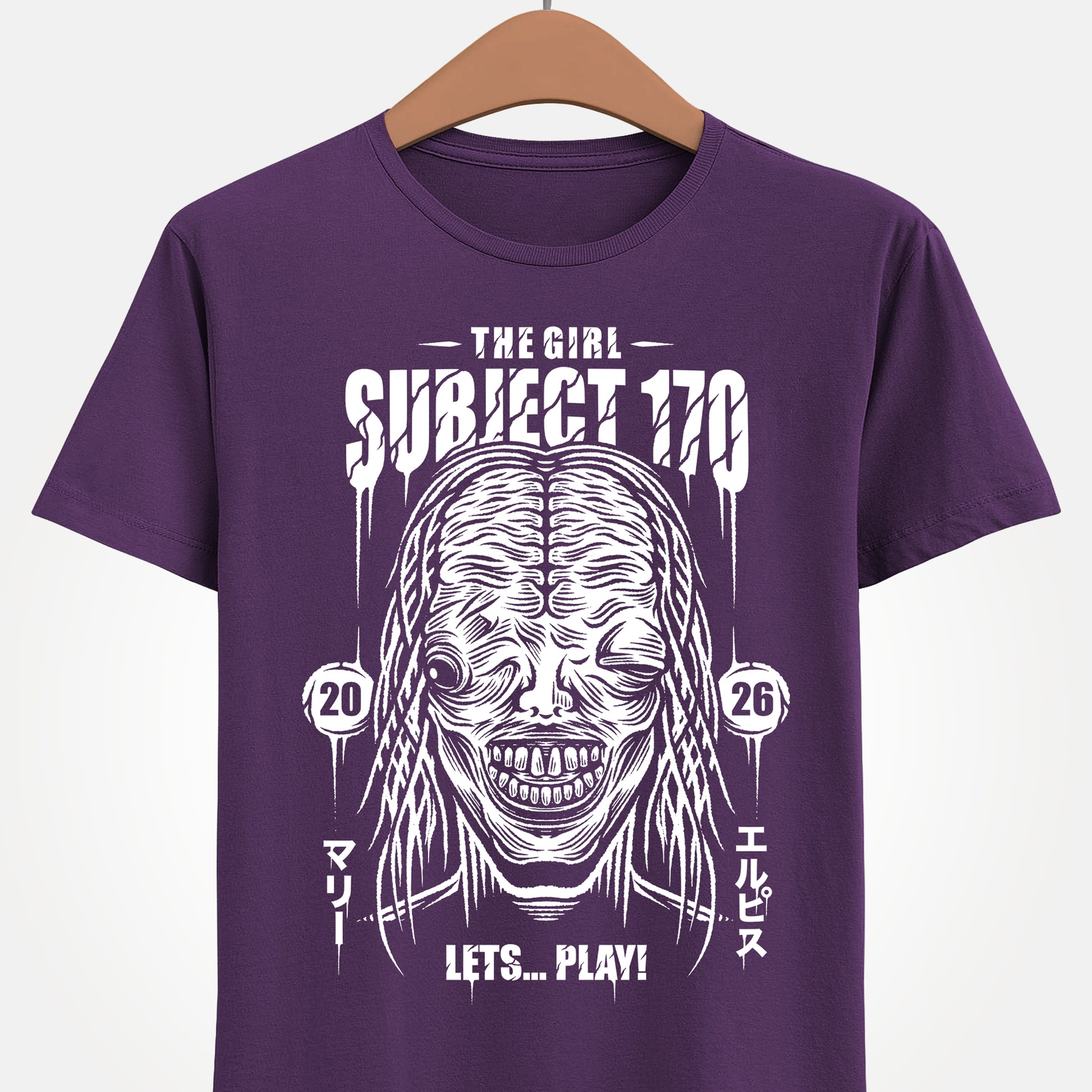 Resident Evil Requiem t-shirt inspired by the survival horror video game also known as Resident Evil 9 or RE9. Featuring the terrifying boss The Girl, also known as Marie or Subject 170, this design captures the dark atmosphere and psychological horror style of the Resident Evil series. Perfect survival horror gamer merch for fans of Resident Evil, survival horror video games. Marie who stalks protagonist Grace Ashcroft is a clone created by Dr. Victor Gideon for Project Elpis born at ARK.