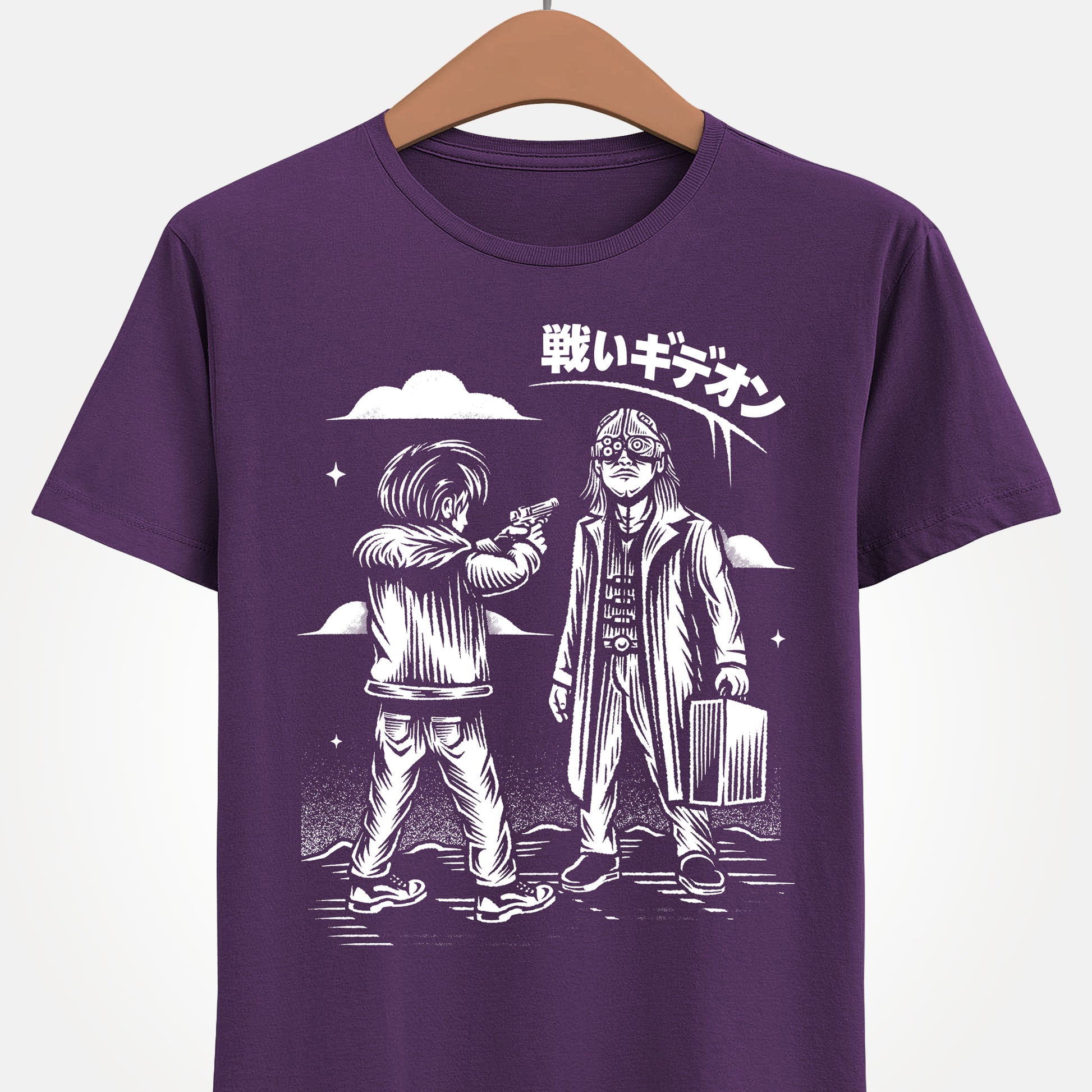Resident Evil Requiem t-shirt featuring Leon S. Kennedy confronting Victor Gideon. Inspired by Resident Evil 9 (RE9), this survival horror design captures the intense atmosphere of the iconic horror game series. Perfect gamer merch for fans of Resident Evil, horror video games, and dark action-packed designs.