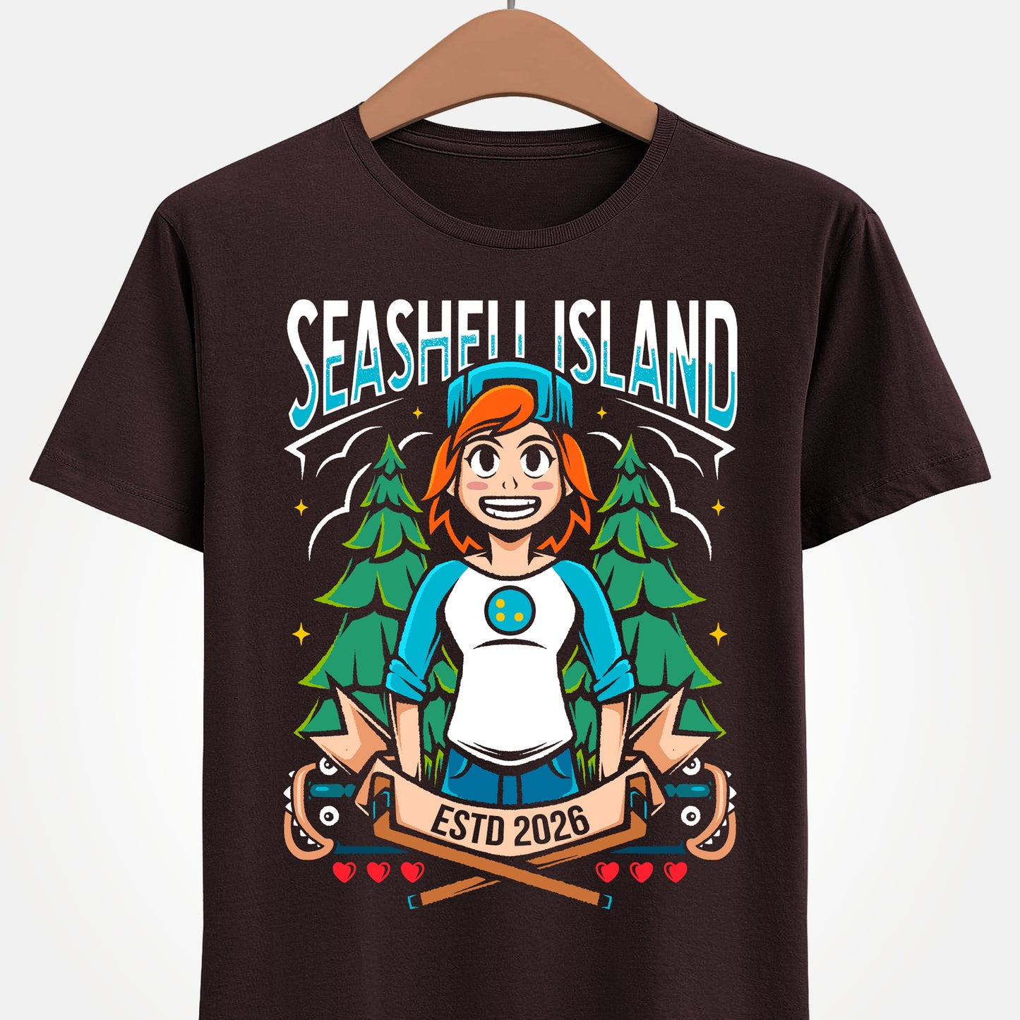 Nia Under the Island t-shirt inspired by the indie action RPG video game set in Seashell Island. Featuring the protagonist Nia in a retro pixel art design, this unisex gamer shirt captures the exploration-driven gameplay, dungeon adventure mechanics, and Zelda-like top-down combat style of the game. Perfect action RPG indie game merch for fans of pixel art fantasy adventures, nostalgic 2D RPGs, and indie action adventure titles.