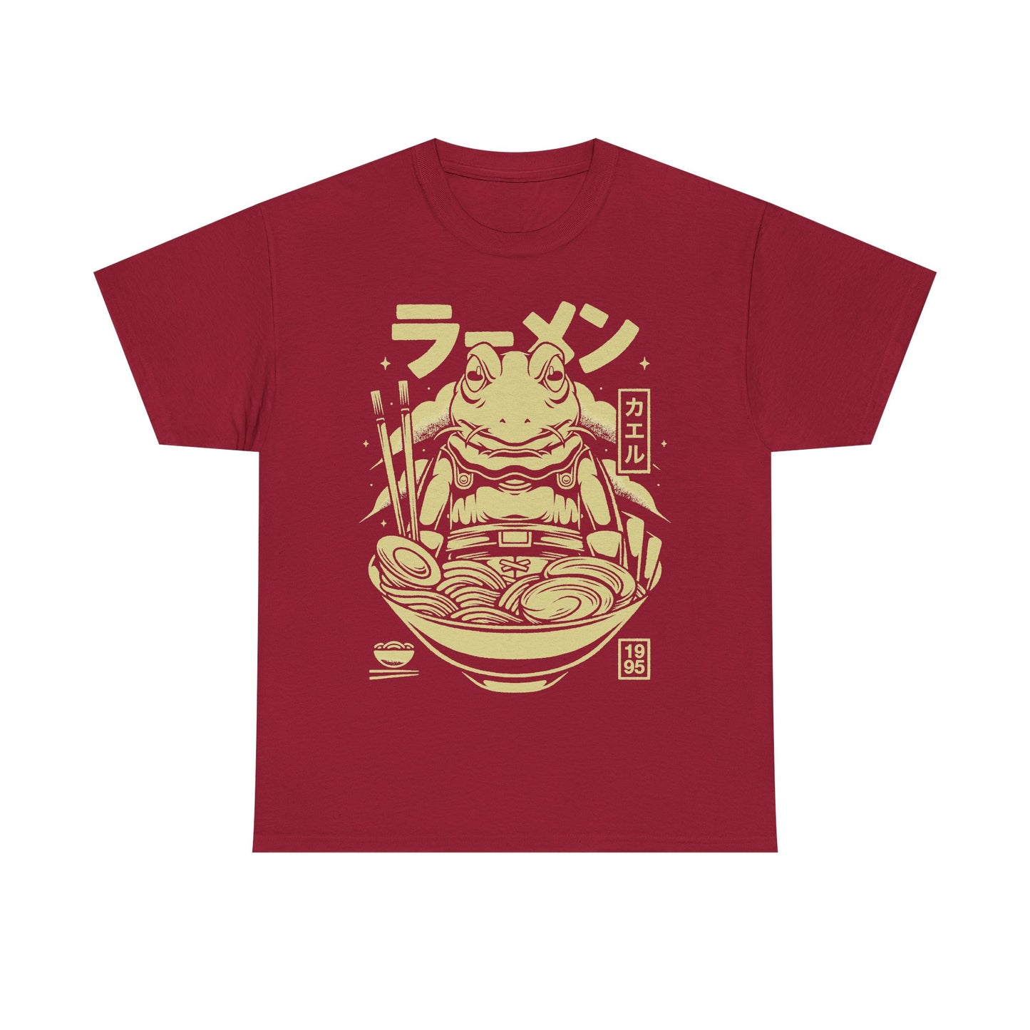 Chrono Trigger Glenn Frog Knight ramen t-shirt featuring Frog inside a Japanese ramen bowl.