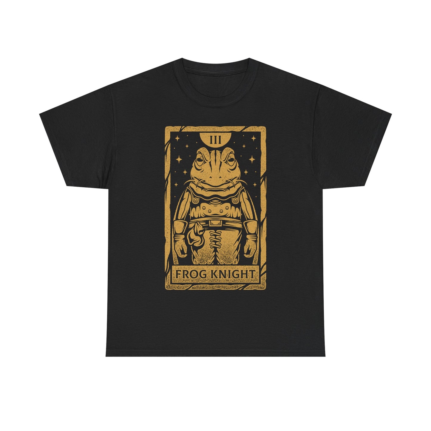 Glenn Frog Chrono Trigger tarot t-shirt inspired by the classic JRPG Chrono Trigger, originally released on SNES and PlayStation. Retro gaming apparel featuring a vintage tarot card illustration of Frog in a one-ink monochrome style. Nostalgic retrogaming design ideal for fans of Chrono Trigger merch, JRPG t-shirts, RPG video games, medieval fantasy characters, and classic SNES and PS1 gaming culture. Perfect collector shirt for retro RPG and vintage art lovers. Glenn frog chrono trigger t-shirt