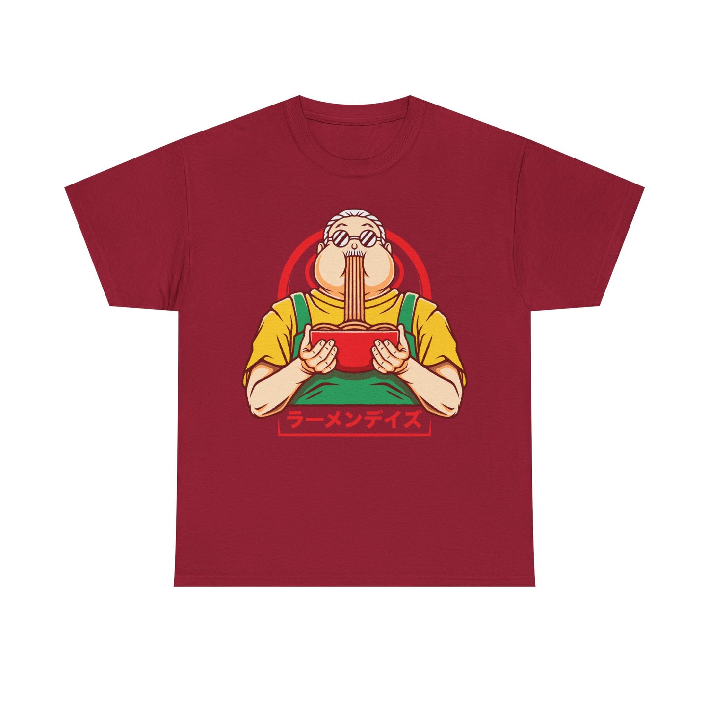 Taro Sakamoto Sakamoto Days ramen t-shirt featuring the legendary hitman inside a Japanese noodle bowl in foodie anime streetwear style.