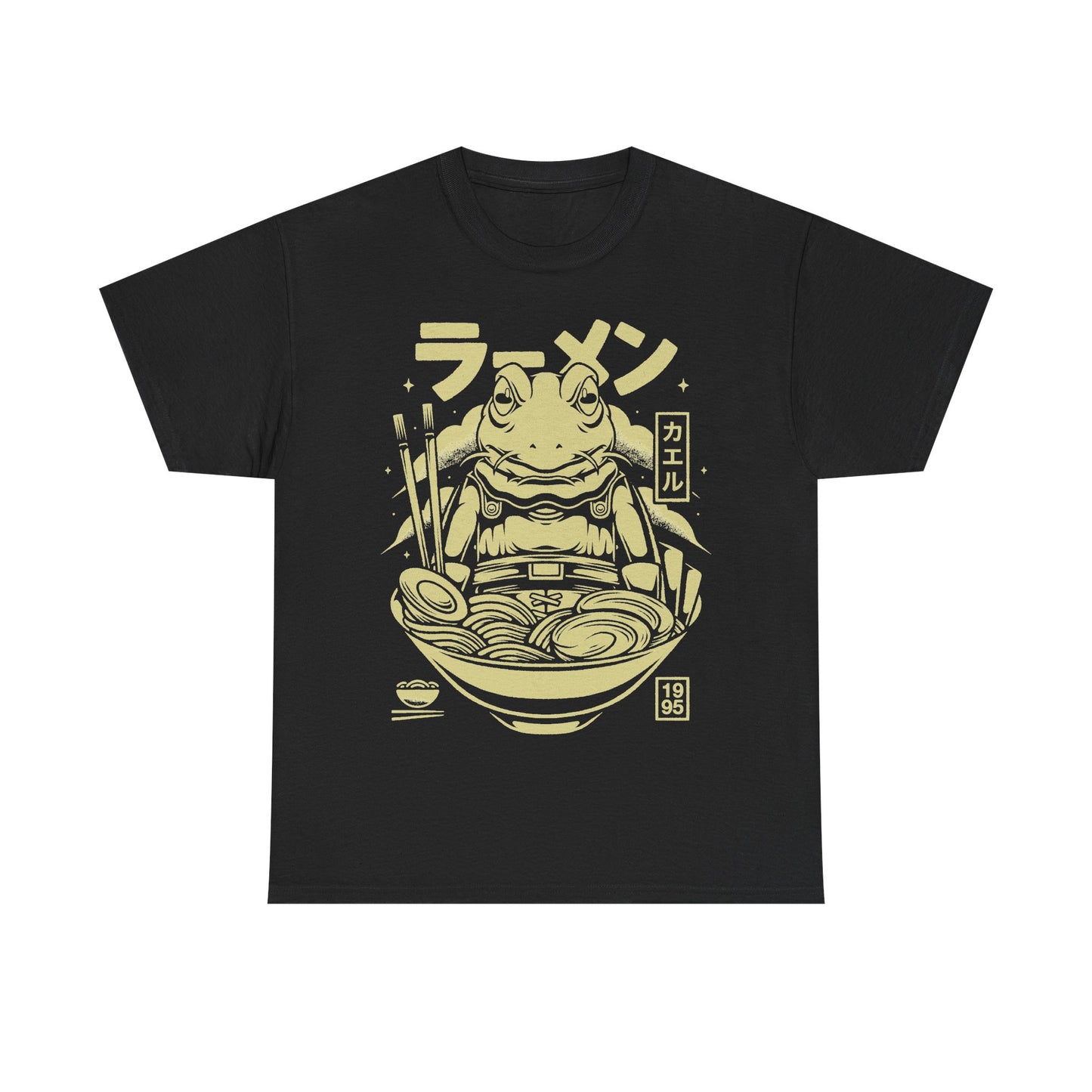 Chrono Trigger Glenn Frog Knight ramen t-shirt featuring Frog inside a Japanese ramen bowl.