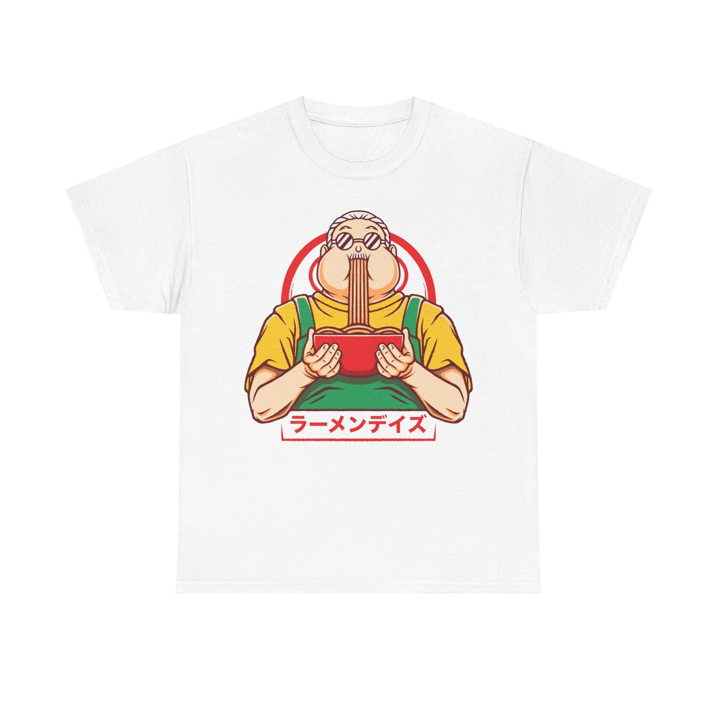 Taro Sakamoto Sakamoto Days ramen t-shirt featuring the legendary hitman inside a Japanese noodle bowl in foodie anime streetwear style.