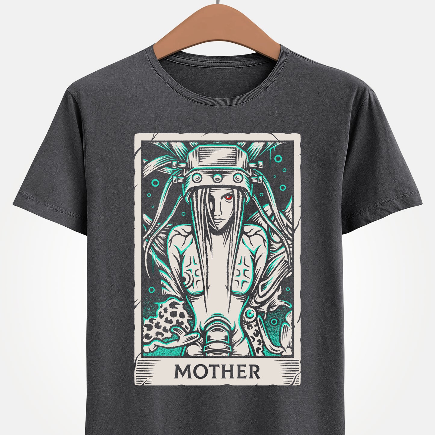 Jenova Final Fantasy VII tarot card shirt featuring the iconic FF7 villain in a dark fantasy gothic tarot illustration inspired by FFVII RPG video game. This t-shirt is perfect for true fans of Jenova, Sephiroth and Cloud Strife.
