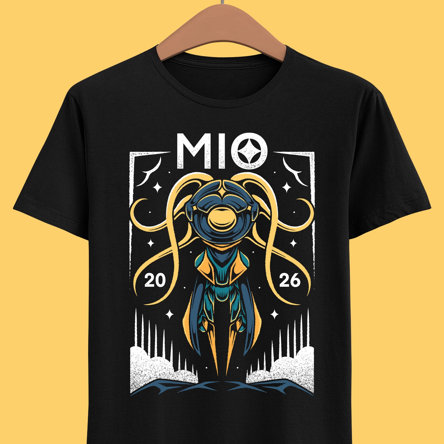 Mio MIO: Memories in Orbit t-shirt featuring the main protagonist from the indie metroidvania platformer game. Unisex gamer tee inspired by the atmospheric sci-fi world of MIO: Memories in Orbit, perfect for fans of indie action platformers, metroidvania exploration, and futuristic character designs. High-quality printed video game merch ideal for collectors, indie game lovers, and gamers who enjoy stylish fan apparel and niche gaming communities. Mio memories in orbit fanart t-shirt merch.