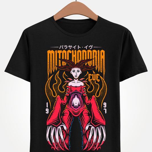 Parasite Eve t-shirt featuring Mitochondria Eve and Aya Brea inspired design from the PS1 survival horror RPG Parasite Eve and Parasite Eve II.