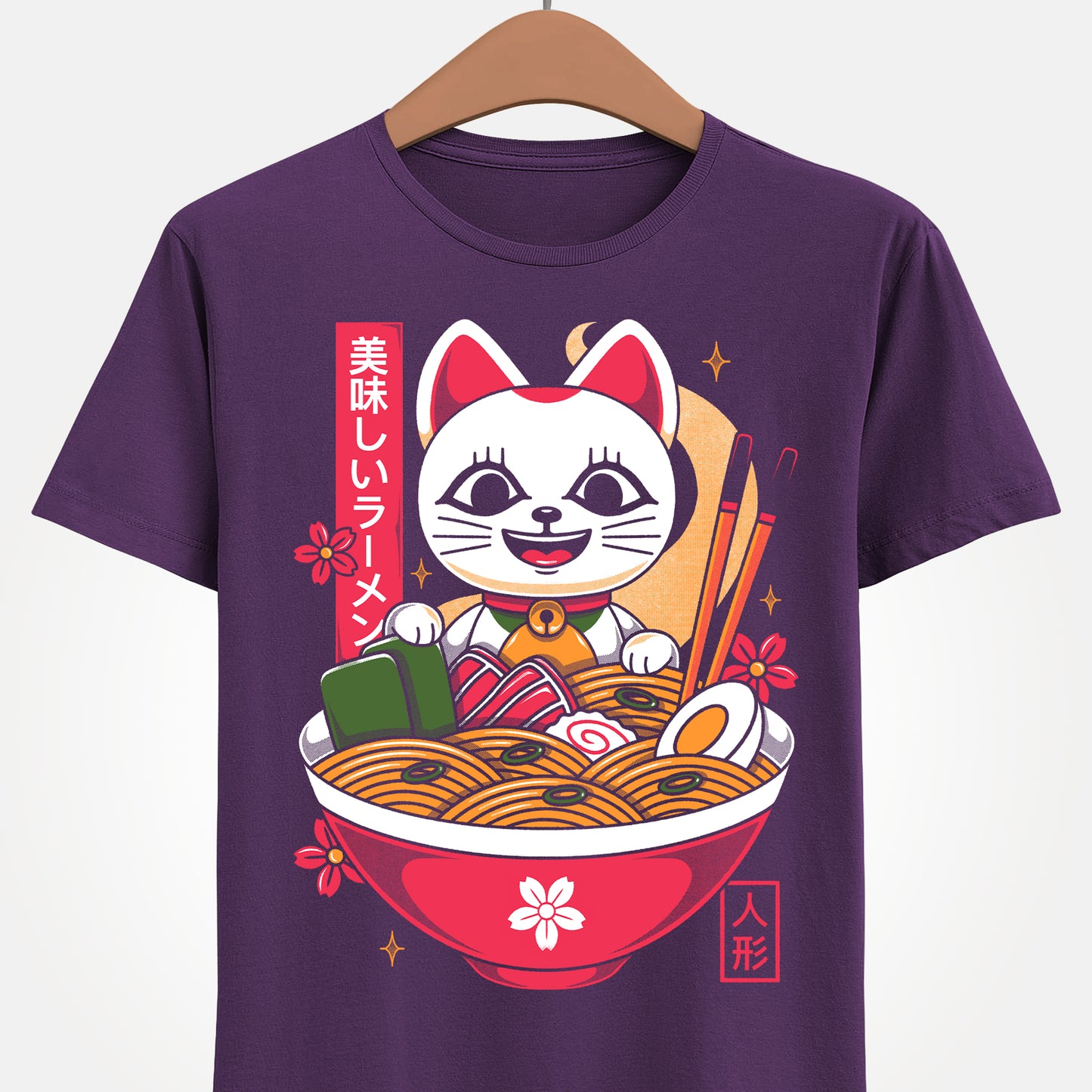 Turbo Granny ramen t-shirt inspired by Dan Da Dan, featuring the character in her Lucky Cat Maneki-neko form inside a Japanese noodle bowl. This unisex anime shirt combines yokai folklore, ramen food aesthetic, and Japanese art style. Perfect anime merch for fans of Dan Da Dan, manga lovers, otaku collectors, and gamers who enjoy unique character designs. Ideal anime t-shirt for Turbo Granny fans and collectors of Japanese pop culture apparel.