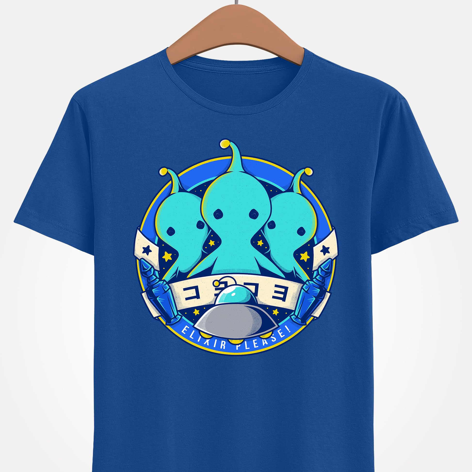 Pupu Final Fantasy T-Shirt featuring the iconic blue alien from FFVIII and FFXIV in a cute kawaii style. High-quality gamer apparel, perfect for JRPG fans, collectors, and retro gaming lovers. Exclusive Pupu alien graphic tee inspired by the UFO encounters in Final Fantasy VIII and Final Fantasy XIV. Unisex video game shirt ideal as a gift for gamers and anime fans. final fantasy viii merch, ffviii merch, ffxiv merch, final fantasy xiv merch, final fantasy viii pupu