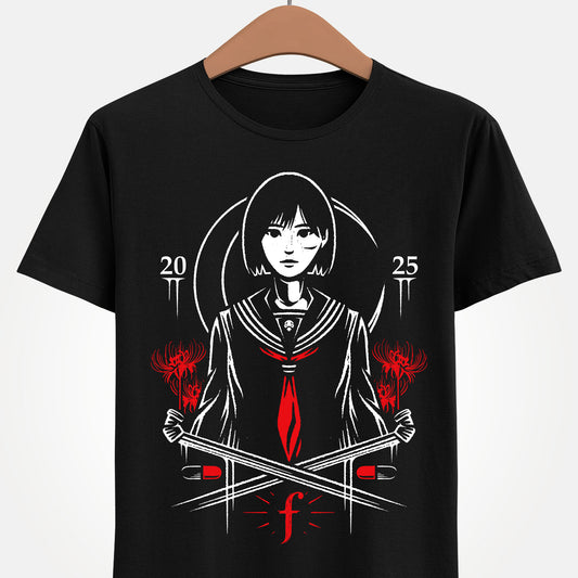 Silent Hill F T-shirt inspired by Konami’s survival horror game. Featuring protagonist Hinako Shimizu in a unique Japanese horror design, this premium gamer apparel is perfect for fans of Silent Hill and Japan-inspired video games. Exclusive Silent Hill F merch, Japanese horror clothing, survival horror T-shirt, Hinako Shimizu shirt, gamer fashion, Silent Hill F fan merchandise, Japanese style graphic tee, Silent Hill apparel for collectors and horror game enthusiasts.