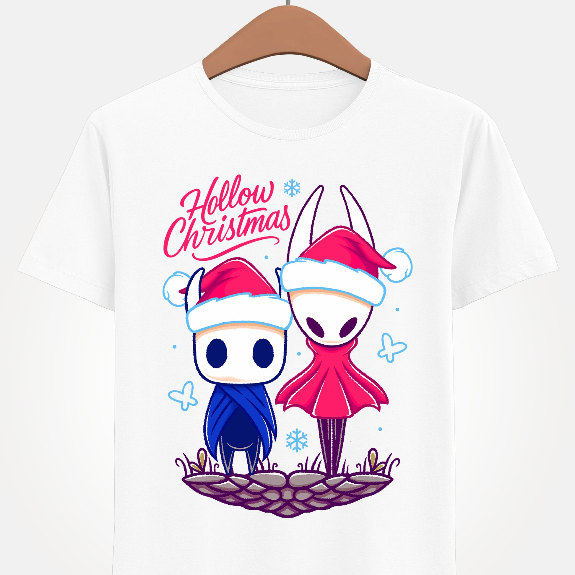 Gamer xmas t-shirt inspired by Hornet and The Knight from Hollow Knight and Hollow Knight Silksong metroidvania indie games in christmas style wearing a Santa hat.

hollow christmas, hollow knight christmas, hollow knight christmas t-shirt, hollow knight christmas tee, hollow knight christmas shirt, hollow knight christmas hornet and the knight shirt, hollow knight xmas t-shirt,  hollow knight cute kwaii crhistmas t-shirt, cute kwaii hollow knight merch, hollow knight silksong cute kawaii xmas