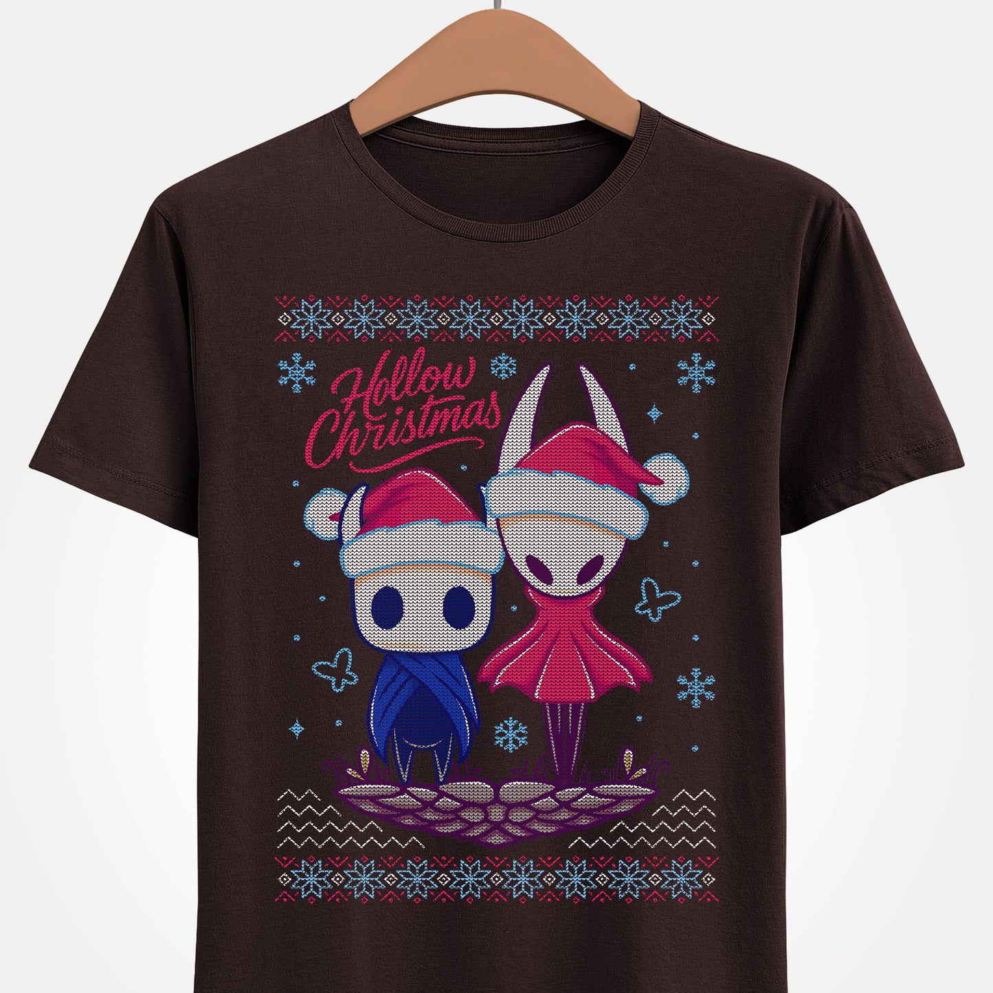 Gamer xmas t-shirt inspired by Hornet and The Knight from Hollow Knight and Hollow Knight Silksong metroidvania indie games in christmas style wearing a Santa hat.

hollow christmas, hollow knight christmas, hollow knight christmas t-shirt, hollow knight christmas tee, hollow knight christmas shirt, hollow knight christmas hornet and the knight shirt, hollow knight xmas t-shirt,  hollow knight crhistmas ugly t-shirt, xmas hollow knight merch, hollow knight silksong ugly christmas sweater shirt
