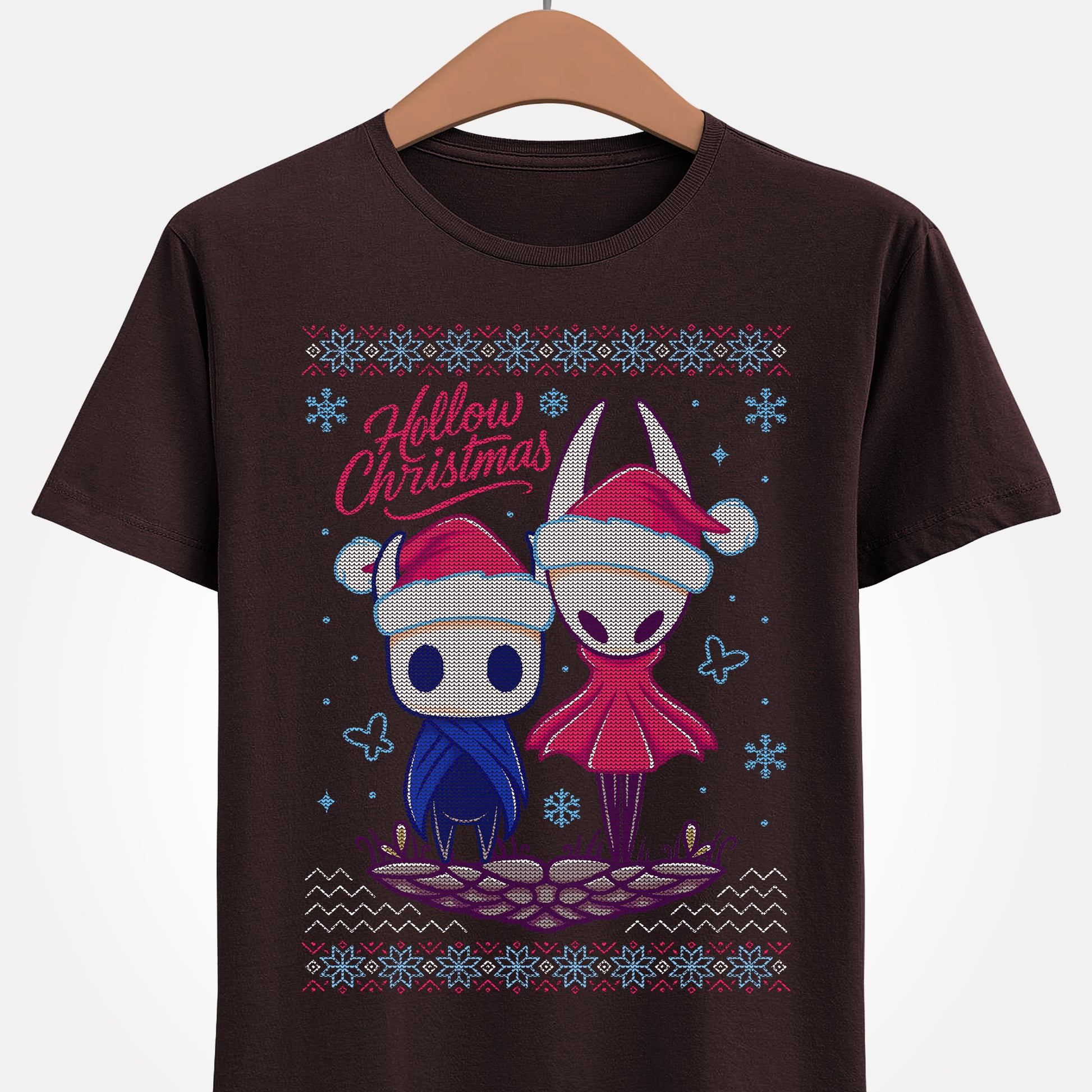 Gamer xmas t-shirt inspired by Hornet and The Knight from Hollow Knight and Hollow Knight Silksong metroidvania indie games in christmas style wearing a Santa hat.

hollow christmas, hollow knight christmas, hollow knight christmas t-shirt, hollow knight christmas tee, hollow knight christmas shirt, hollow knight christmas hornet and the knight shirt, hollow knight xmas t-shirt,  hollow knight crhistmas ugly t-shirt, xmas hollow knight merch, hollow knight silksong ugly christmas sweater shirt