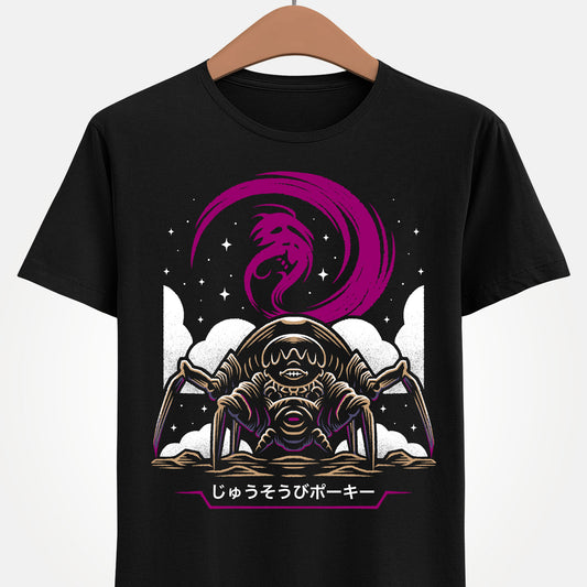 EarthBound t-shirt featuring Giygas and Heavily Armed Pokey from Mother 2 in a surreal horror design inspired by the iconic retro RPG final boss. Perfect for fans of the Mother series, classic SNES games, and cult classic video game merch.