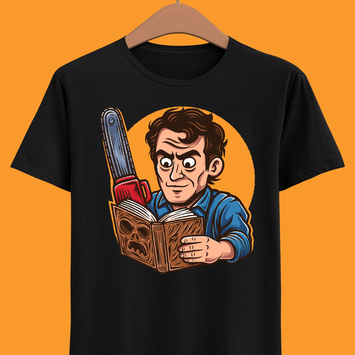 Groovy! A funny Evil Dead T-shirt featuring Ash Williams reading the Necronomicon wrong. Perfect for 90s horror comedy fans. Every single little tiny syllable matters reading Necronomicon Ex-Mortis. Klaatu Verata Nikto!

ash williams funny t-shirt, evil dead ash williams t-shirt, evil dead army of darkness ash williams t-shirt, ash vs evil dead t-shirt, evil dead army of darkness ash necronomicon t-shirt, necronomicon ex-mortix funny shirt, 90s horror movies t-shirt, 90s horror comedy movie tee
