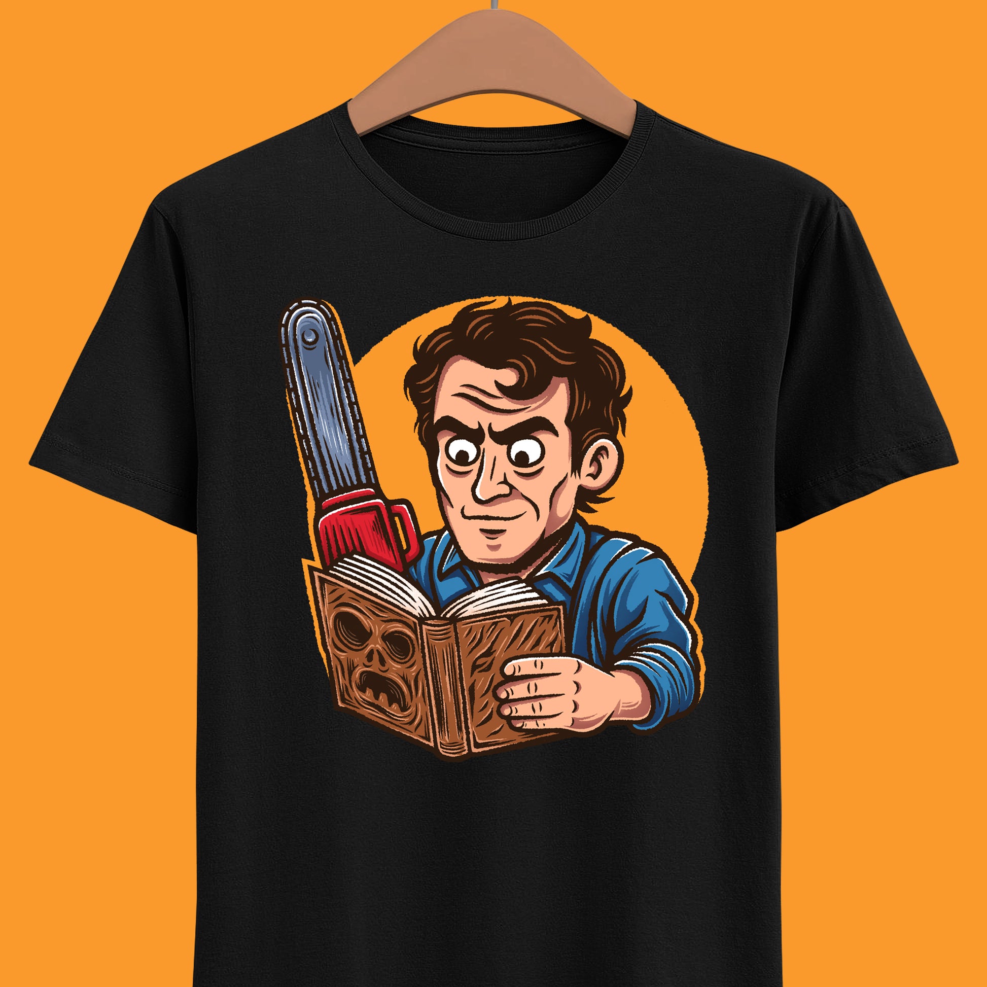 Groovy! A funny Evil Dead T-shirt featuring Ash Williams reading the Necronomicon wrong. Perfect for 90s horror comedy fans. Every single little tiny syllable matters reading Necronomicon Ex-Mortis. Klaatu Verata Nikto!

ash williams funny t-shirt, evil dead ash williams t-shirt, evil dead army of darkness ash williams t-shirt, ash vs evil dead t-shirt, evil dead army of darkness ash necronomicon t-shirt, necronomicon ex-mortix funny shirt, 90s horror movies t-shirt, 90s horror comedy movie tee