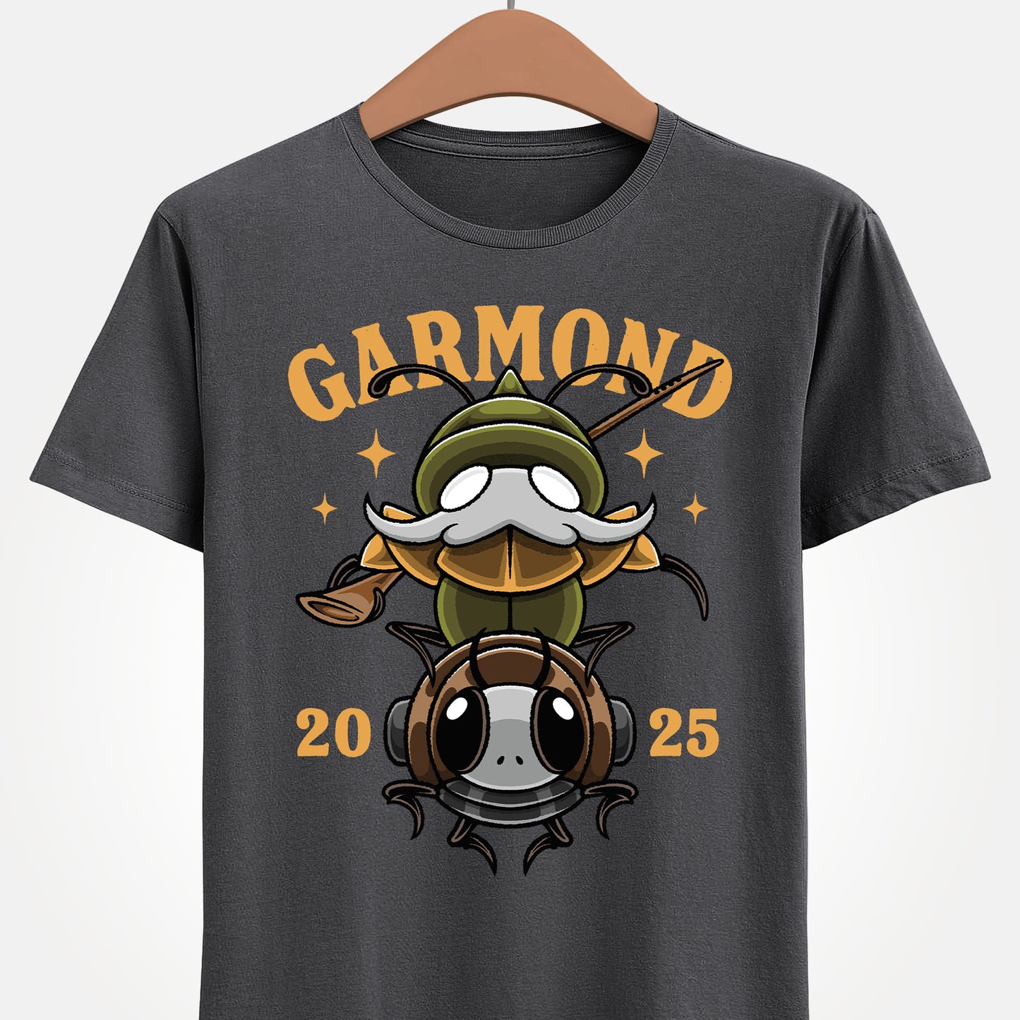 Product image of a Garmond & Zaza T-Shirt inspired by Hollow Knight Silksong. The design features the iconic duo from the indie metroidvania in a detailed, stylish fan-art illustration printed on a high-quality unisex tee. Perfect for gamers, Silksong fans, and collectors of indie game merch. Garmond and Zaza, Hollow Knight Silksong shirt, indie game apparel, metroidvania merch, gamer clothing, Silksong fan art, hollow knight silksong garmond & zaza merch, hollow knight silksong garmond zaza tee