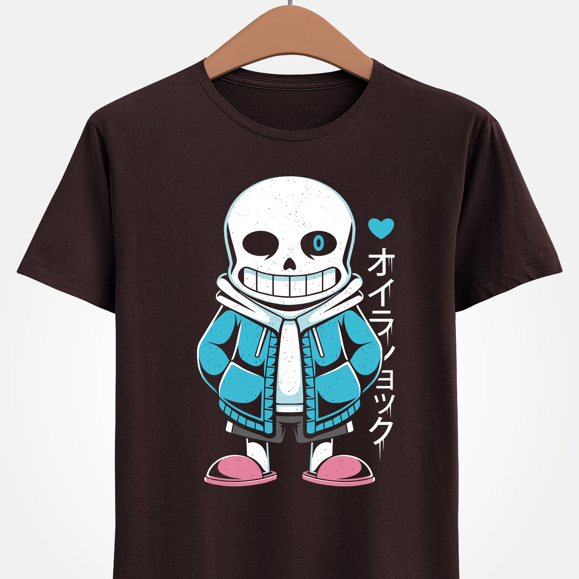 Image of a Sans “Lazy Bones” T-shirt inspired by the indie game Undertale. The design features Sans in a humorous lazy pose, referencing his iconic skeleton character and meme personality. Printed in a bold, cartoon style, this tee is perfect for Undertale fans, gamers, meme lovers and indie game collectors. Ideal gamer apparel for those who enjoy funny gaming shirts, geek fashion and unique Undertale fan art merchandise. sans undertale indie game shirt, sans undertale video game merch, sans undertale tee
