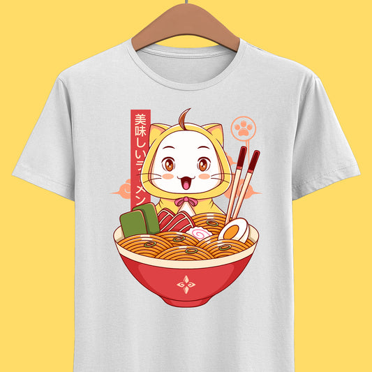 Cute White Cat Ramen Unisex T-shirt