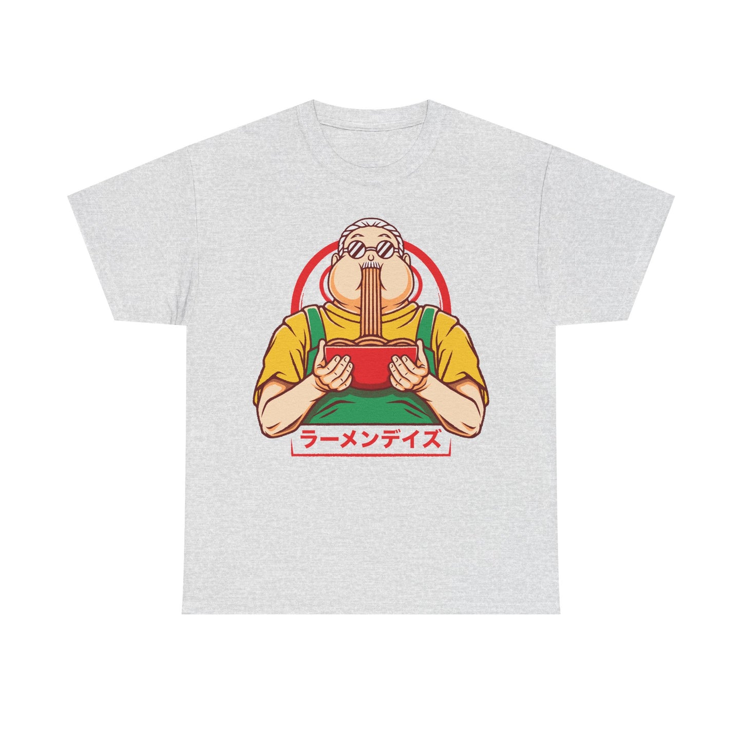 Taro Sakamoto Sakamoto Days ramen t-shirt featuring the legendary hitman inside a Japanese noodle bowl in foodie anime streetwear style.