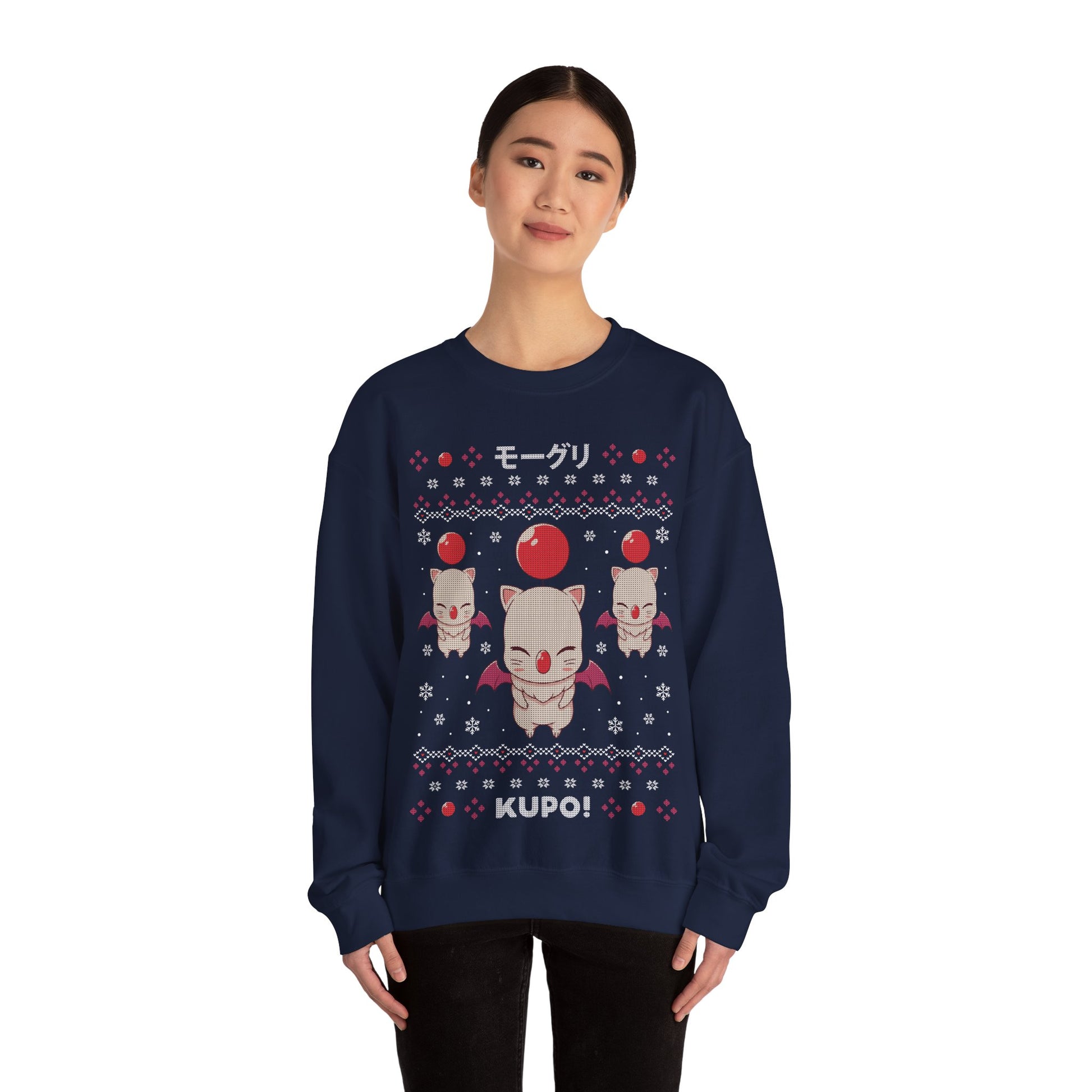 Gamer xmas crewneck sweatshirt inspired by cute moogle, moguri, mōguri, kupo creatures from final fantasy video game series in ugly christmas sweater art style.

final fantasy moogle xmas sweater, final fantasy merch, final fantasy video games christmas merch, final fantasy xmas merch, final fantasy crewneck sweater, final fantasy xiv merch, final fantasy vii merch, gaming crewneck sweatshirt, gamer sweatshirt, cute kawaii gaming sweatshirt, final fantasy video games gift, gamer xmas gift, xmas