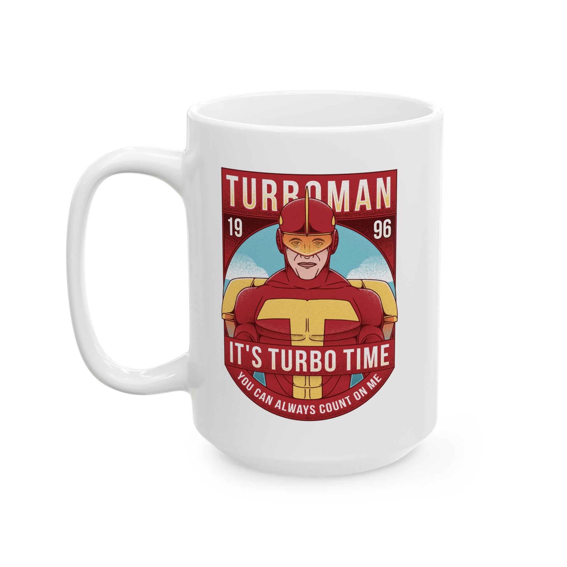 High-quality ceramic mug featuring Turbo Man from the 90s Christmas movie Jingle All the Way. The design captures the iconic superhero parody style, perfect for nostalgic fans, movie collectors, and lovers of retro holiday films. Ideal as a festive gift, this durable mug works for coffee, tea, or display. Bright colors and detailed artwork make it a must-have for anyone who loves Turbo Man and classic Christmas comedies.