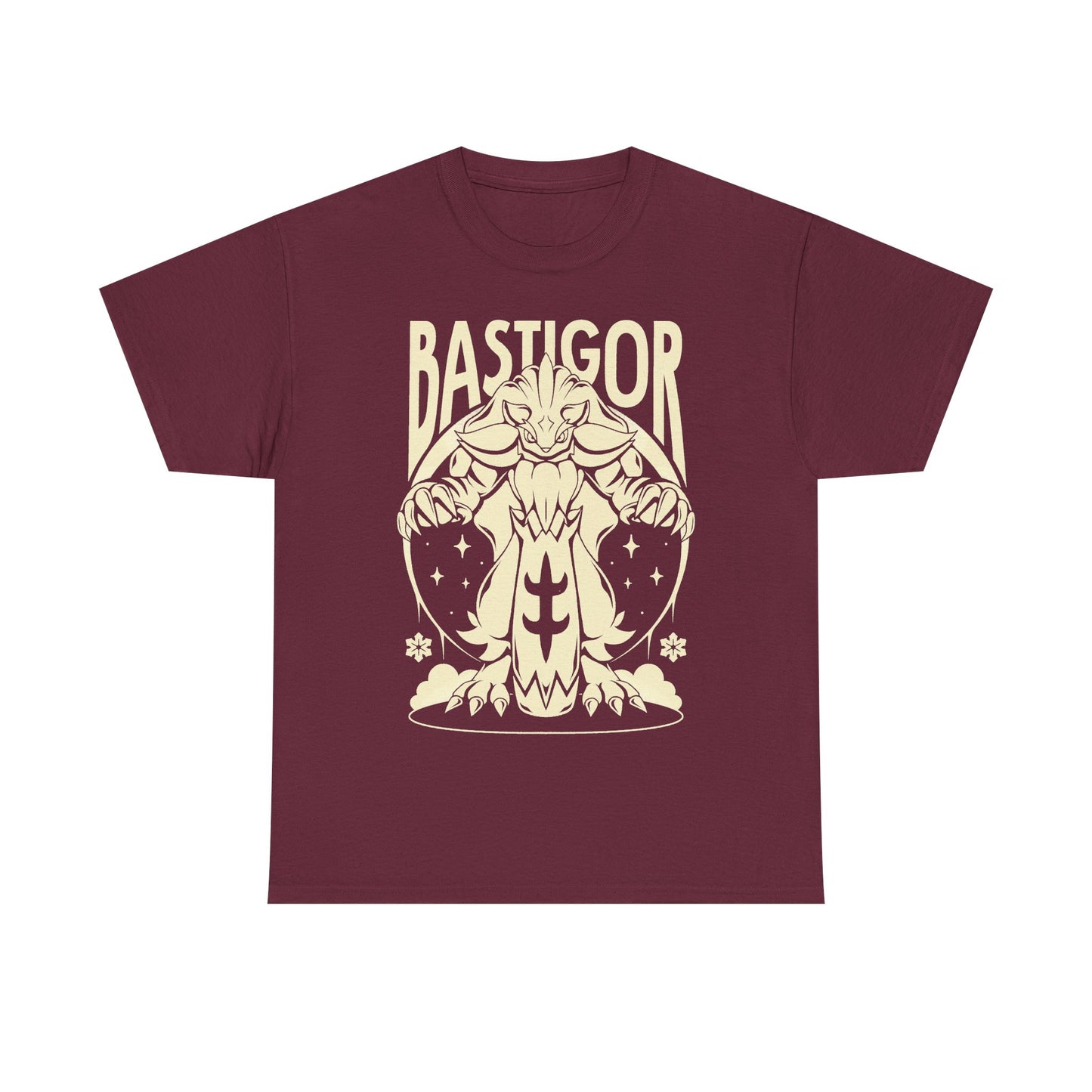 Palworld Bastigor King of Frostfang t-shirt featuring the massive Ice Pal with his frozen hammer and powerful Feybreak battle design.