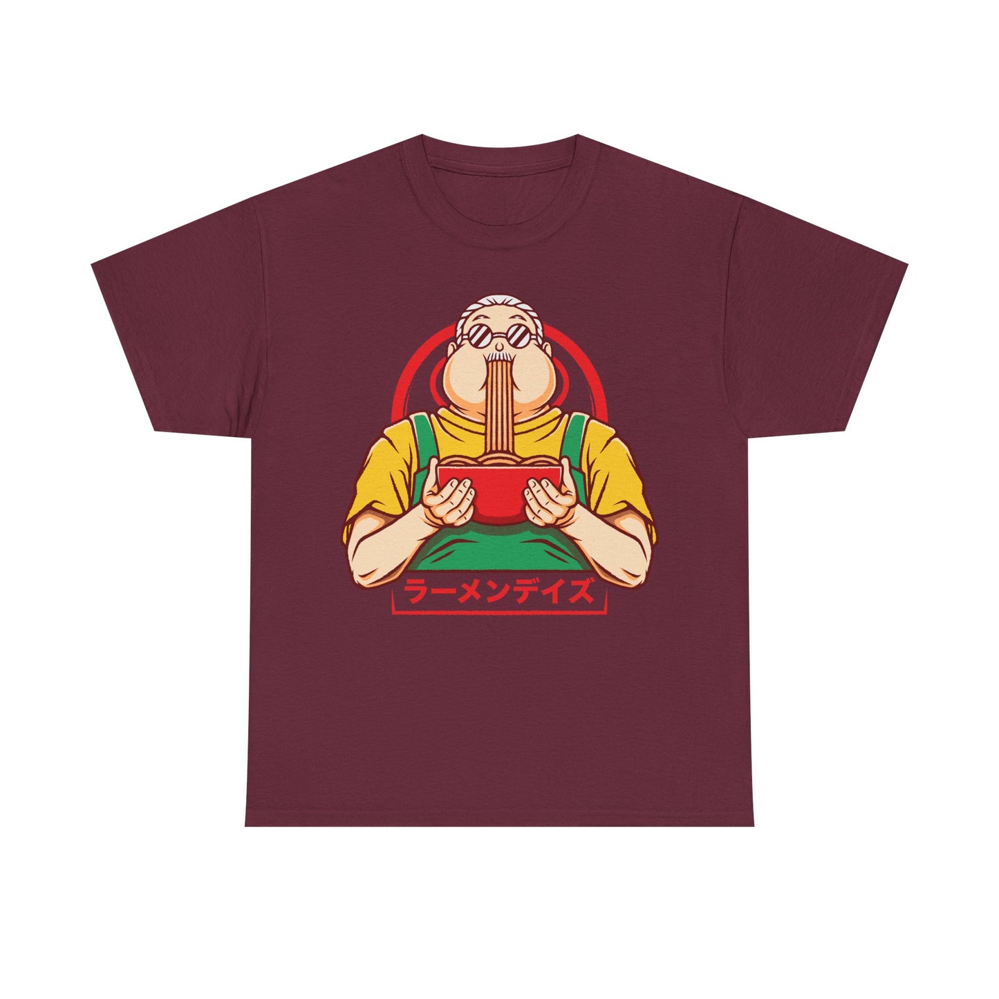 Taro Sakamoto Sakamoto Days ramen t-shirt featuring the legendary hitman inside a Japanese noodle bowl in foodie anime streetwear style.