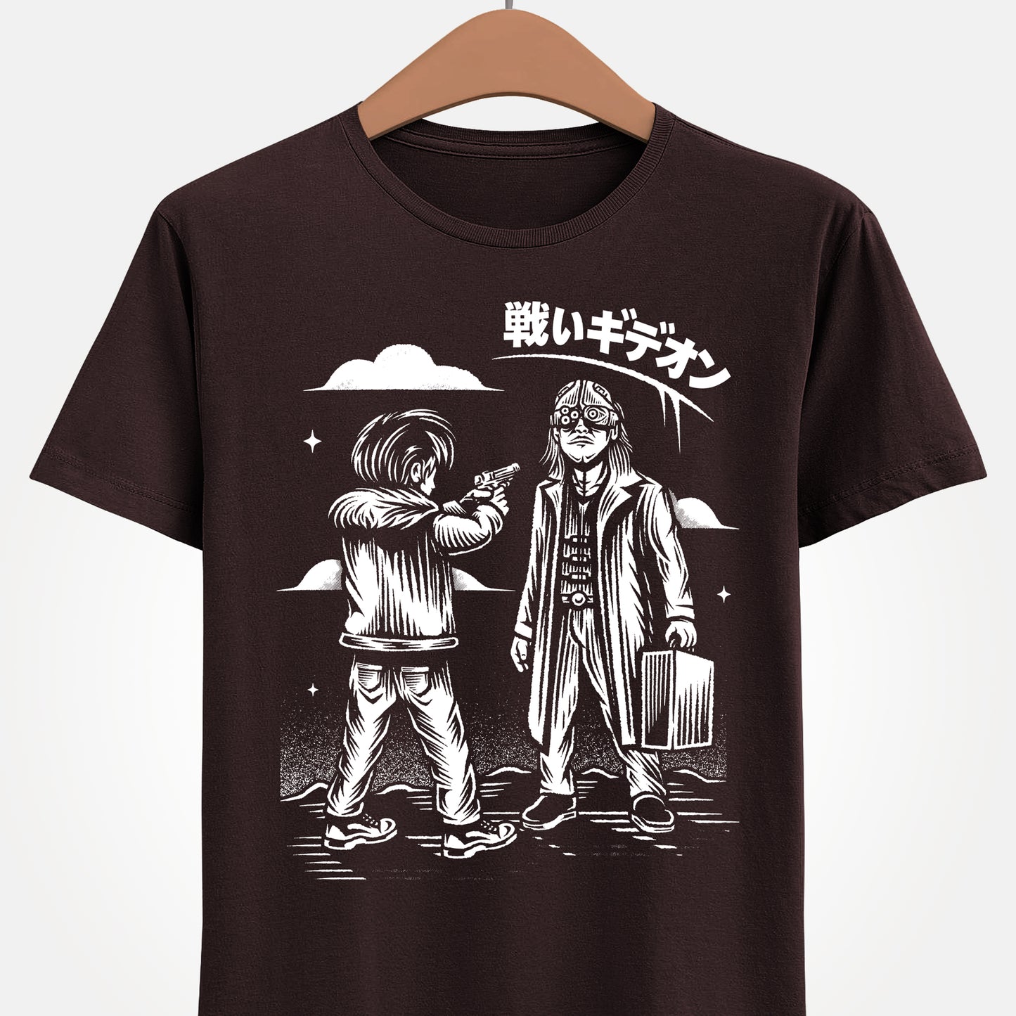 Resident Evil Requiem t-shirt featuring Leon S. Kennedy confronting Victor Gideon. Inspired by Resident Evil 9 (RE9), this survival horror design captures the intense atmosphere of the iconic horror game series. Perfect gamer merch for fans of Resident Evil, horror video games, and dark action-packed designs.