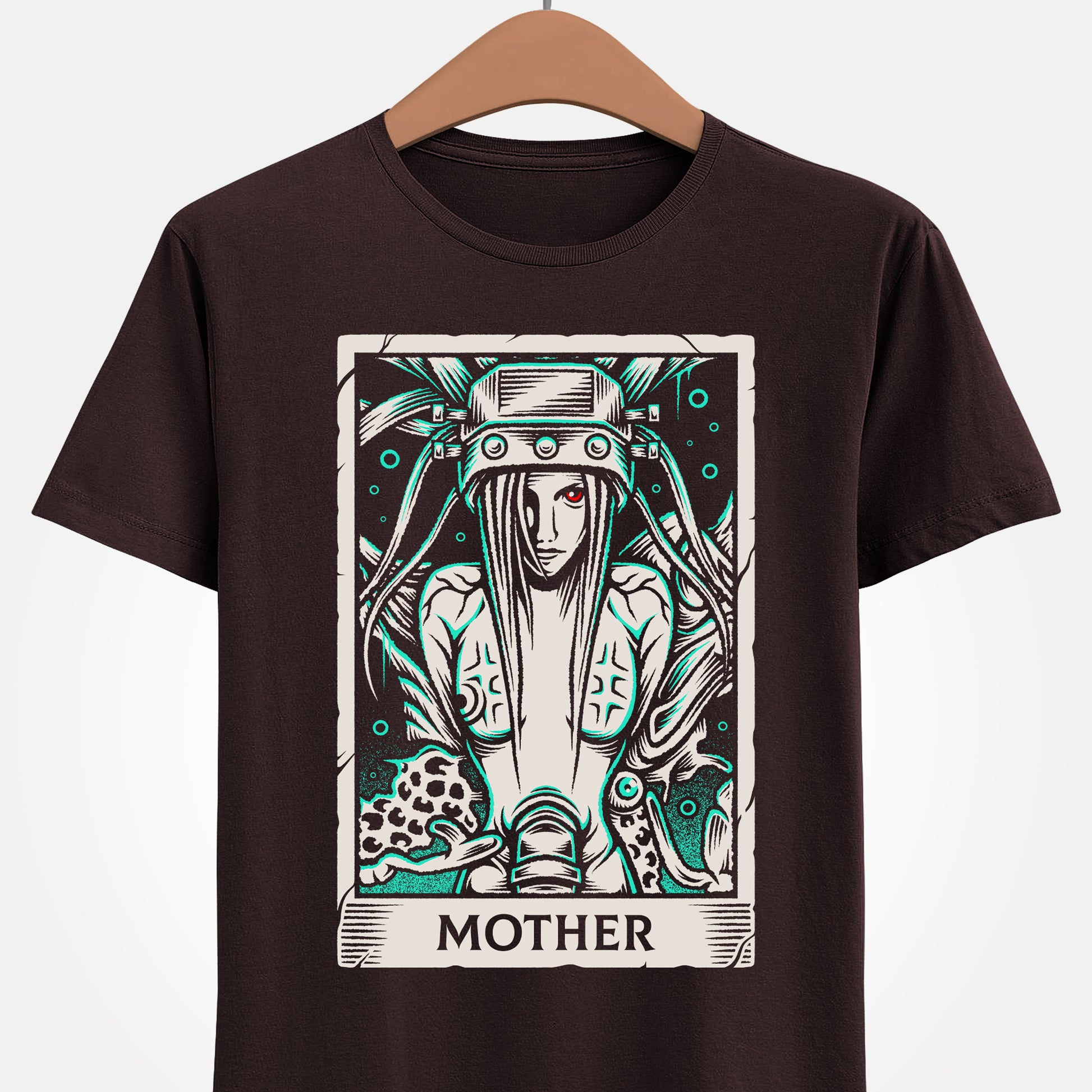 Jenova Final Fantasy VII tarot card shirt featuring the iconic FF7 villain in a dark fantasy gothic tarot illustration inspired by FFVII RPG video game. This t-shirt is perfect for true fans of Jenova, Sephiroth and Cloud Strife.