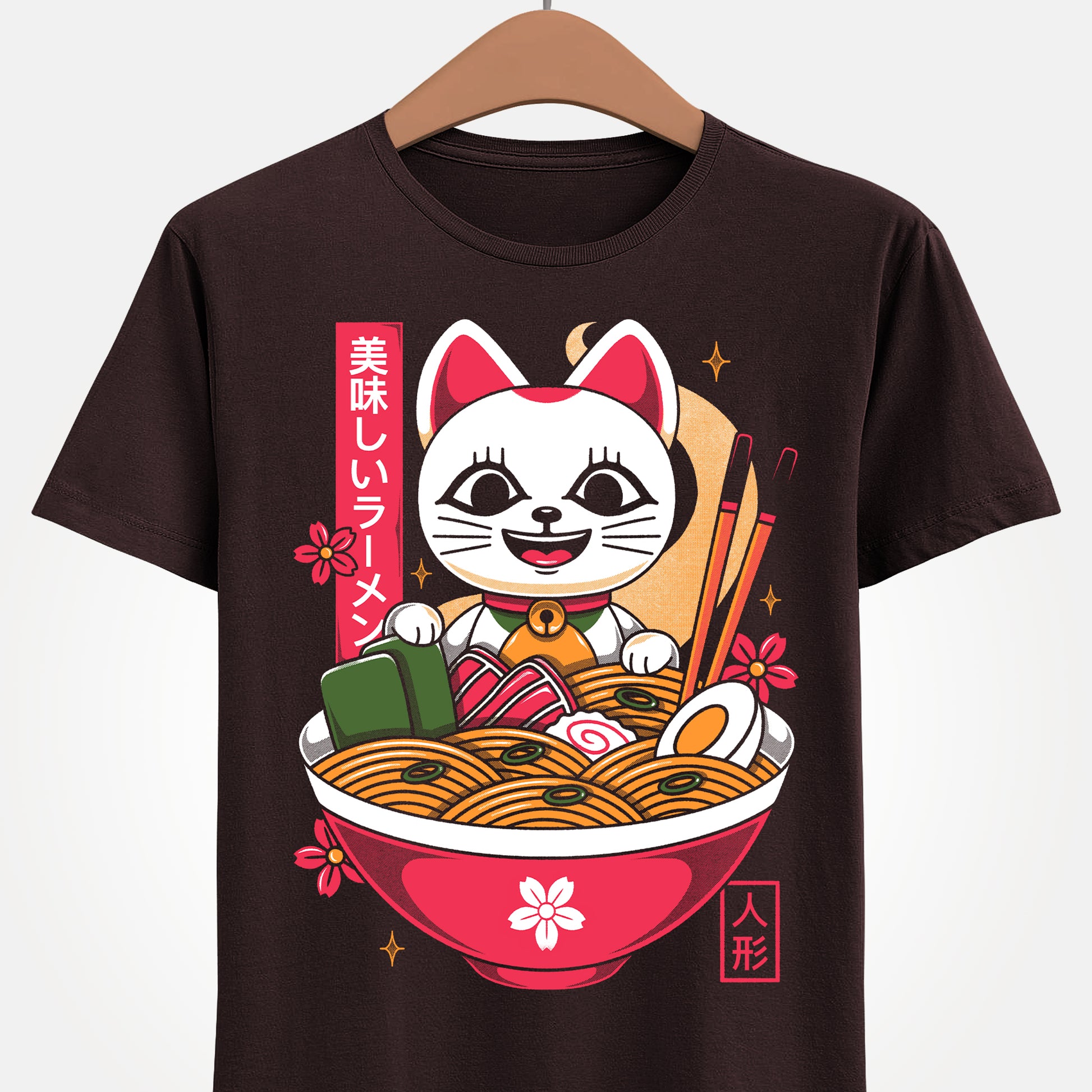 Turbo Granny ramen t-shirt inspired by Dan Da Dan, featuring the character in her Lucky Cat Maneki-neko form inside a Japanese noodle bowl. This unisex anime shirt combines yokai folklore, ramen food aesthetic, and Japanese art style. Perfect anime merch for fans of Dan Da Dan, manga lovers, otaku collectors, and gamers who enjoy unique character designs. Ideal anime t-shirt for Turbo Granny fans and collectors of Japanese pop culture apparel.